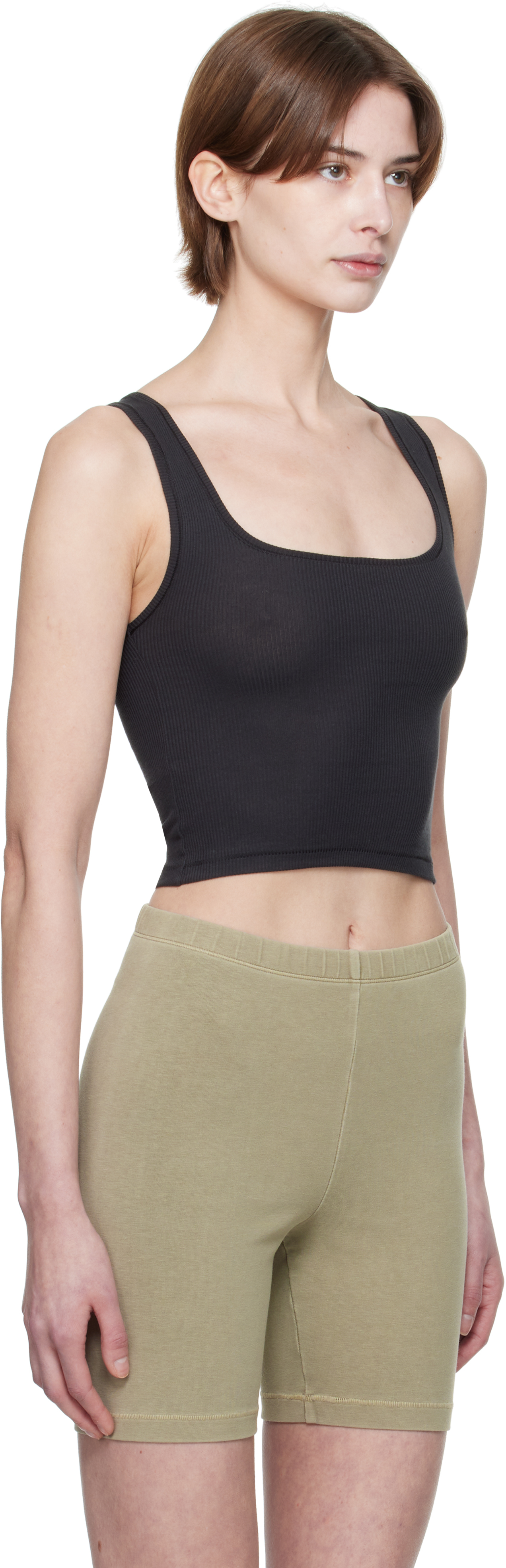 Skims Black Cotton Rib Tank Top In Soot