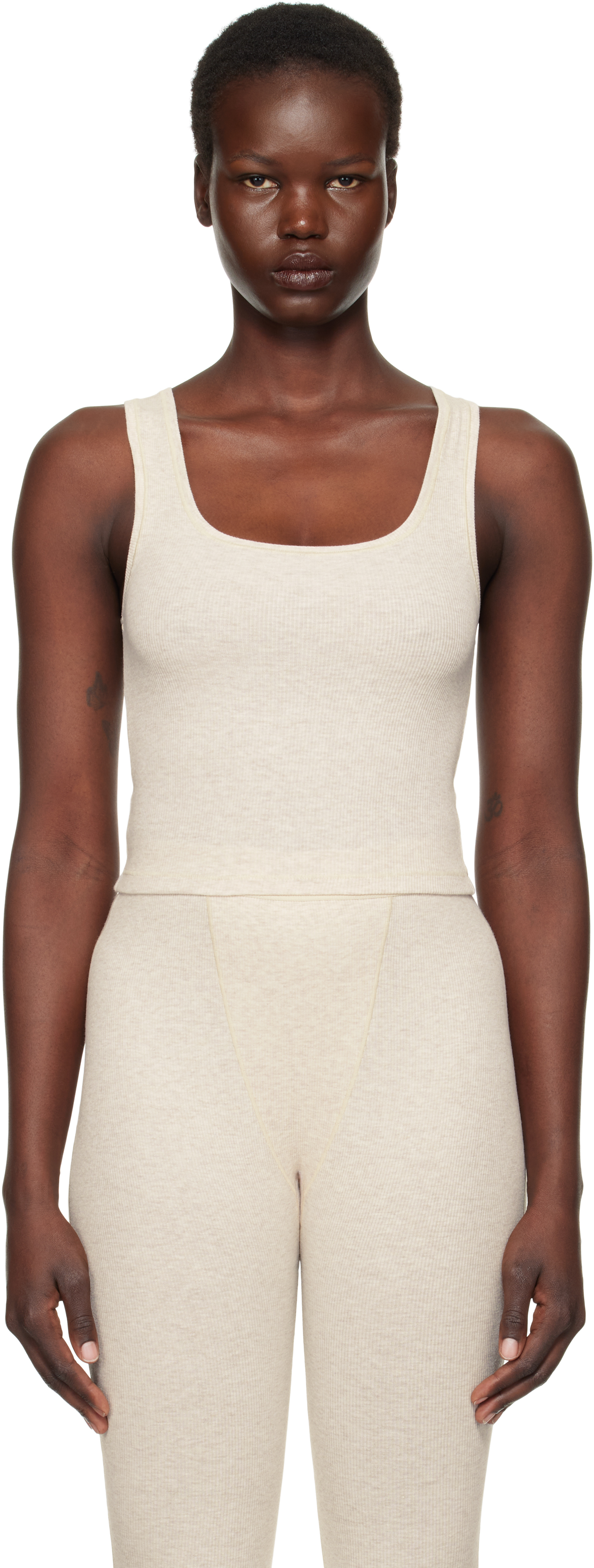 Beige Cotton Rib Tank Top