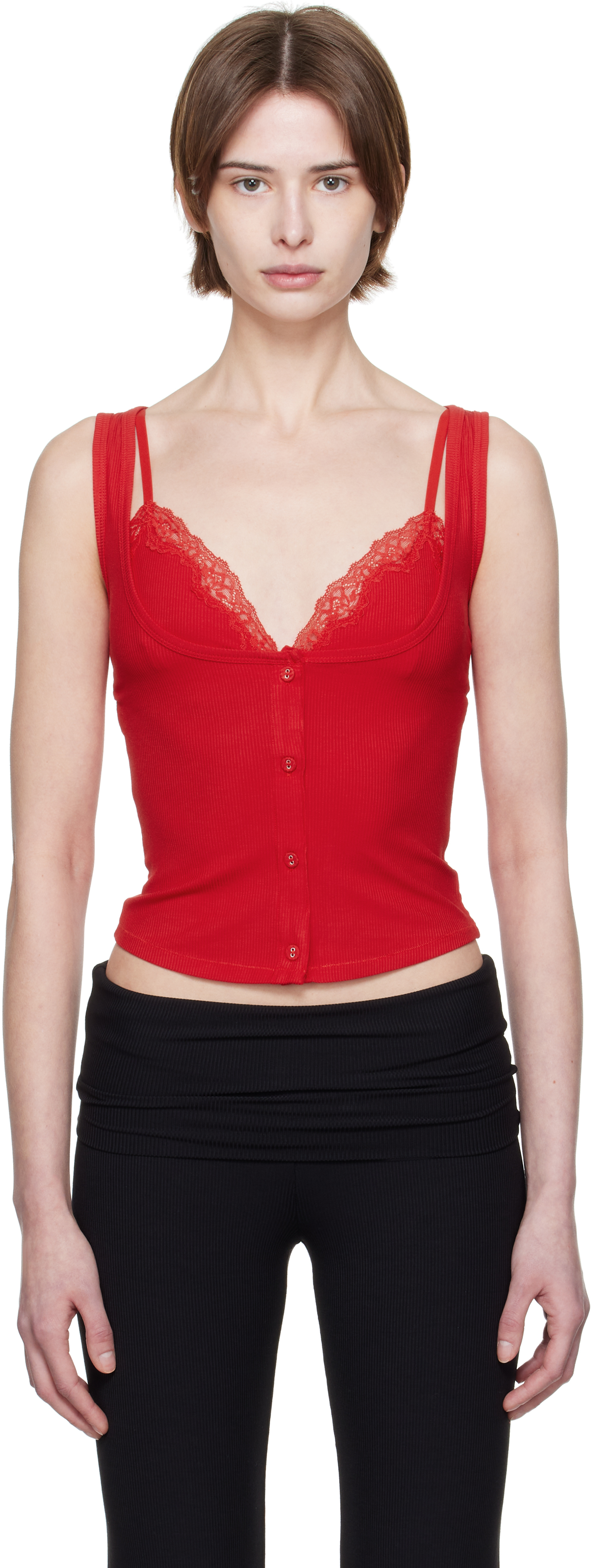 Red Soft Lounge Lace Tank Top