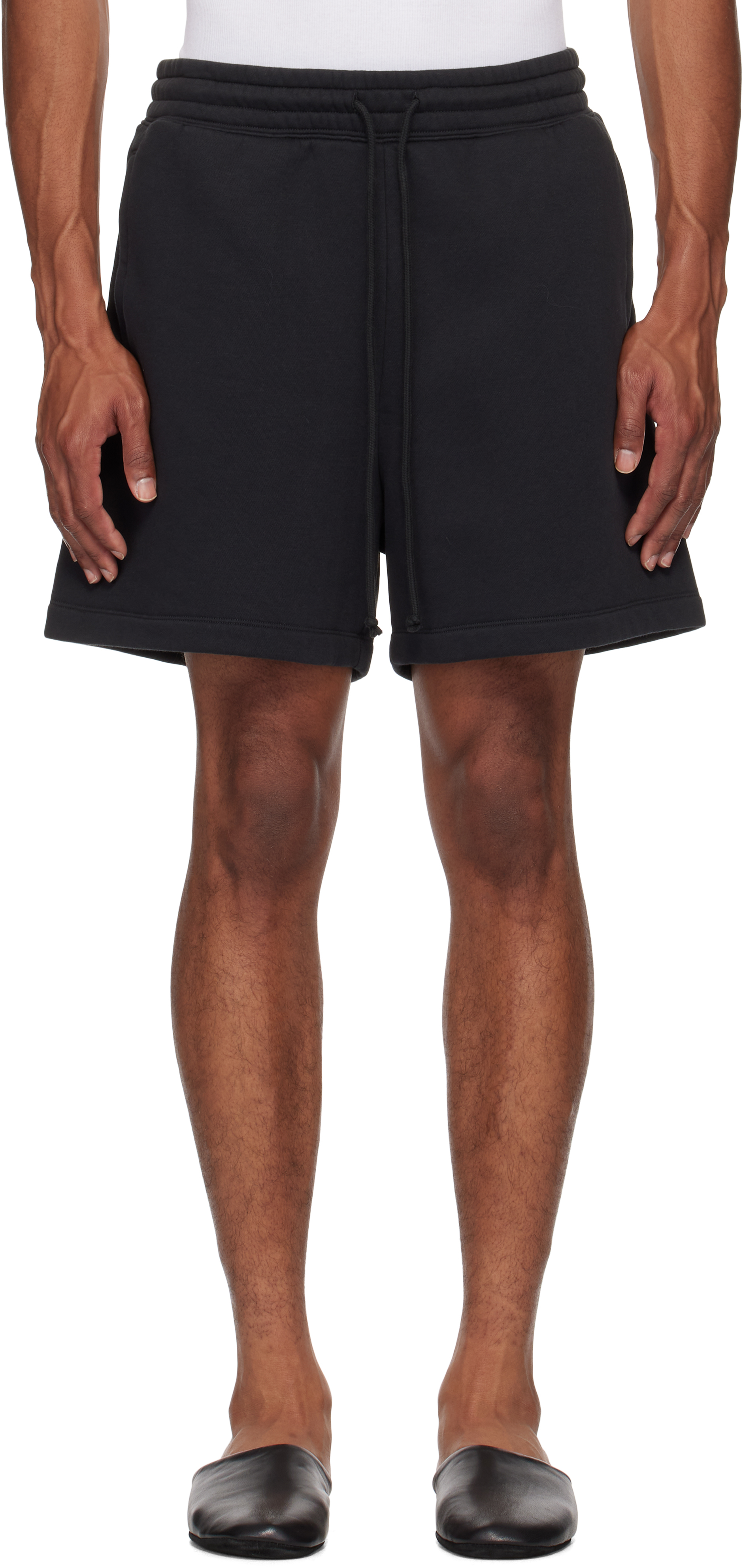 Skims Black Cotton Fleece Relaxed Shorts In Washed Onyx