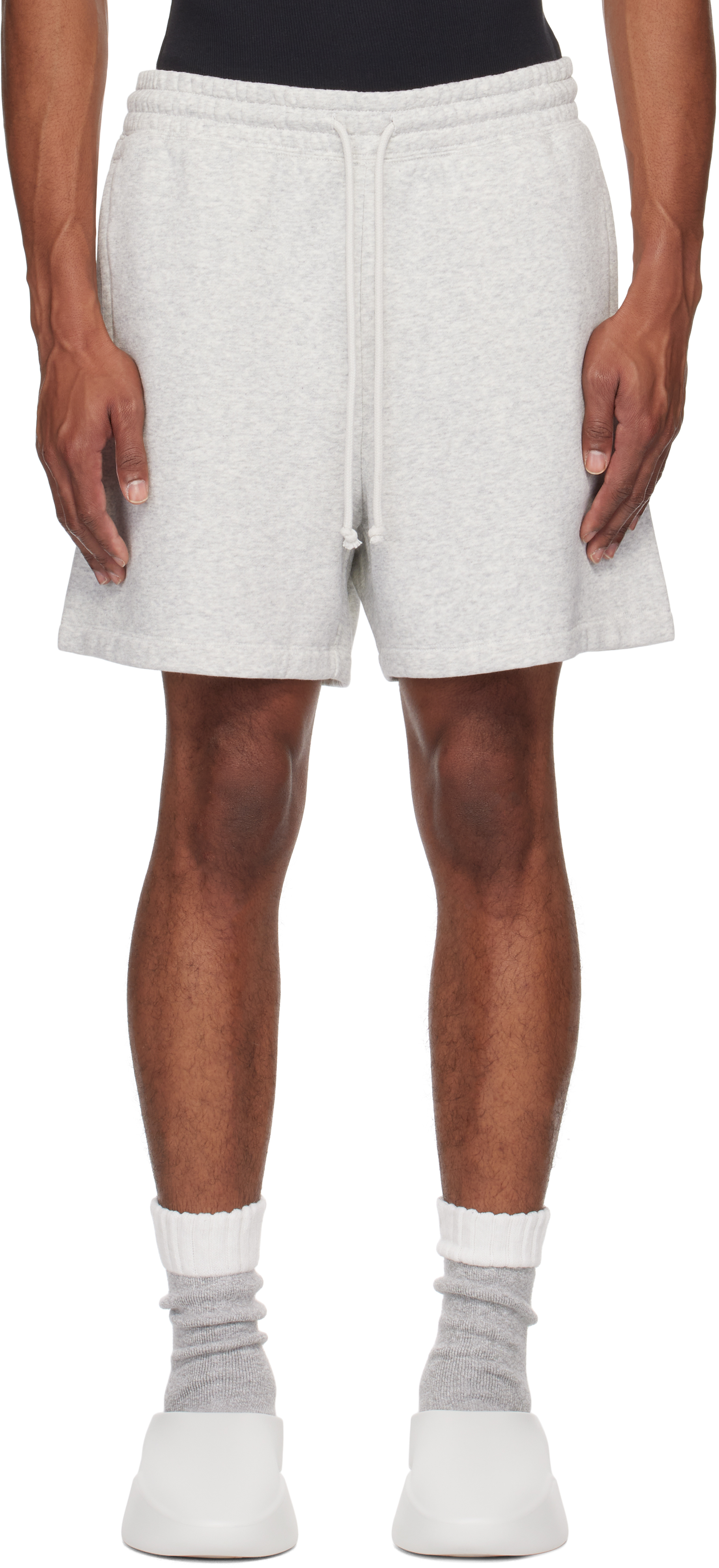 Skims Gray Cotton Fleece Relaxed Shorts In Light Hthr Grey