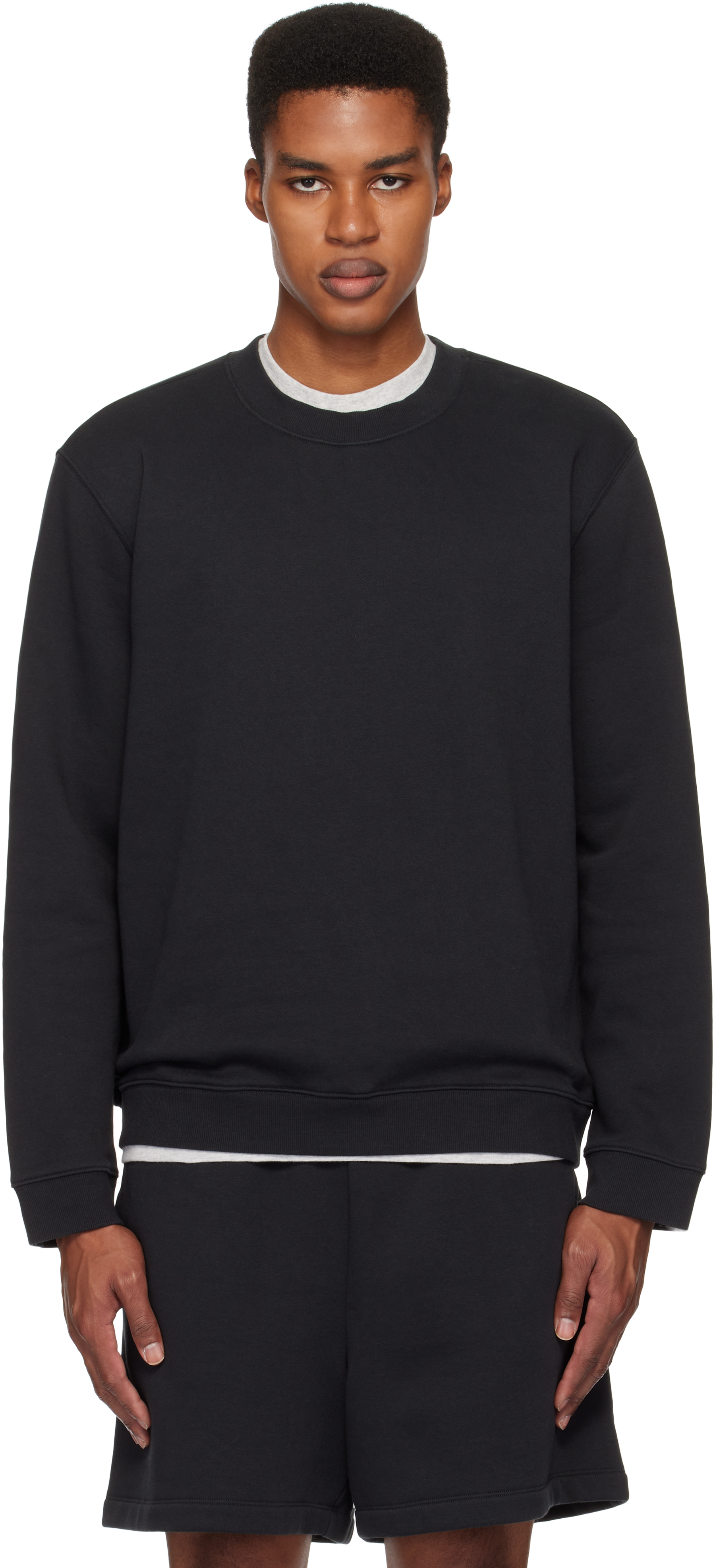 Skims Black Fleece Lounge Classic Crewneck Sweatshirt In Washed Onyx