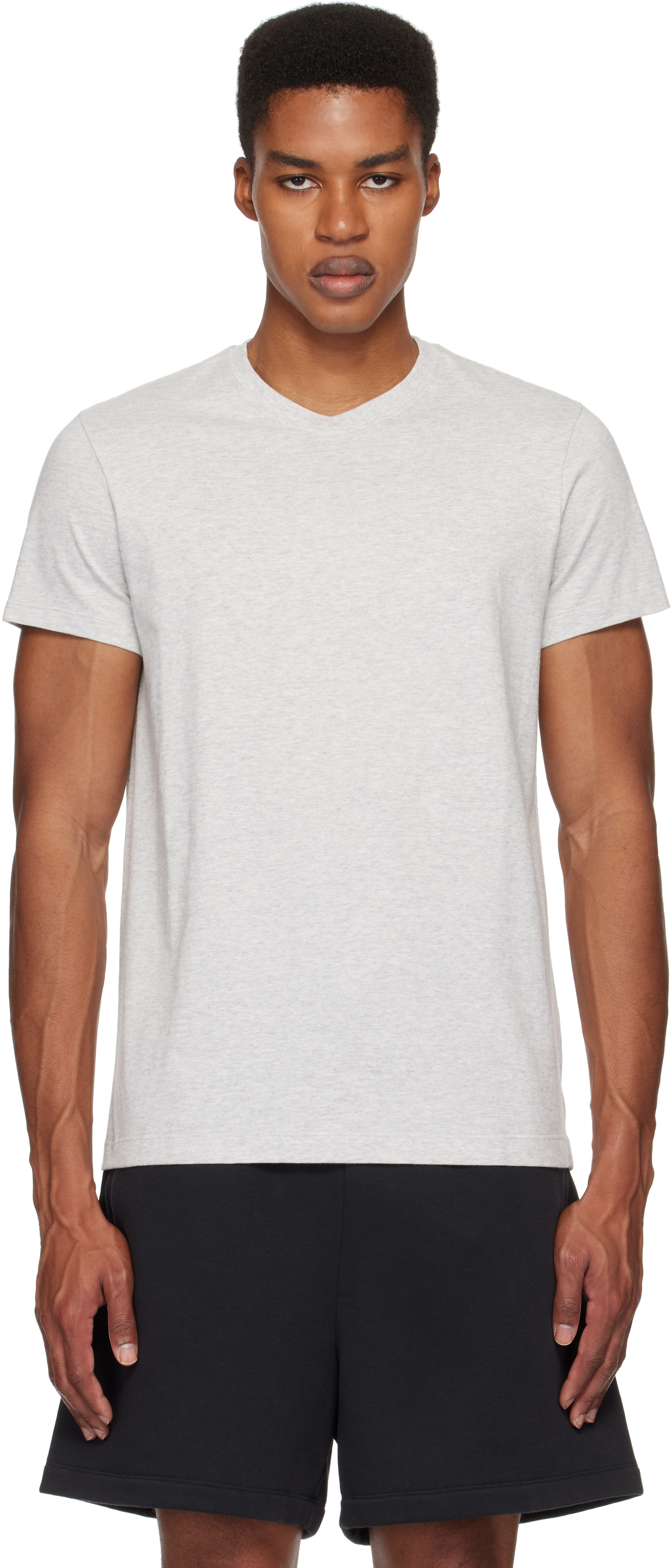 Skims Gray  Cotton Classic T-shirt In Light Hthr Grey