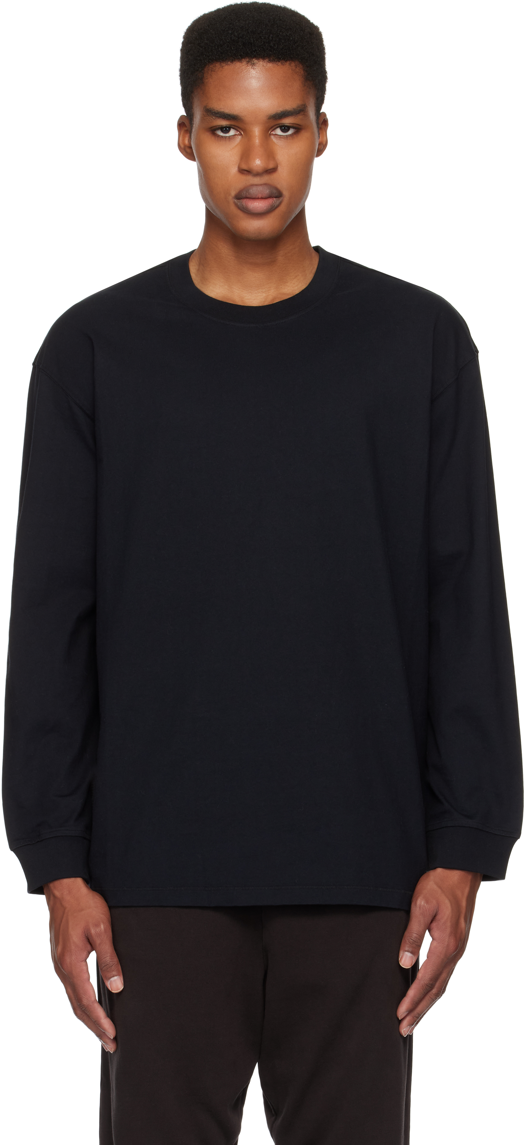 Skims Black Heavyweight Cotton Relaxed Long Sleeve T-shirt In Obsidian