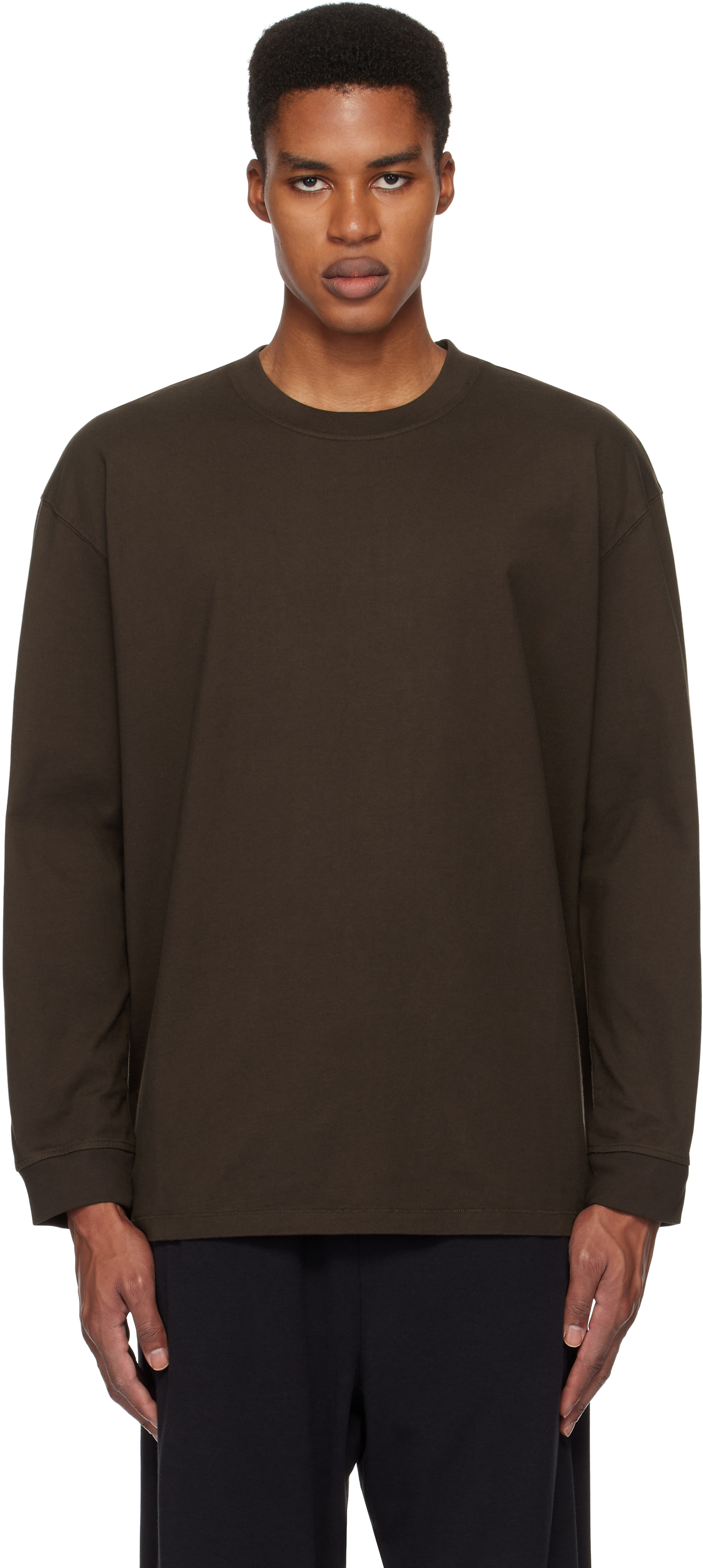 Skims Brown Heavyweight Cotton Relaxed Long Sleeve T-shirt In Espresso