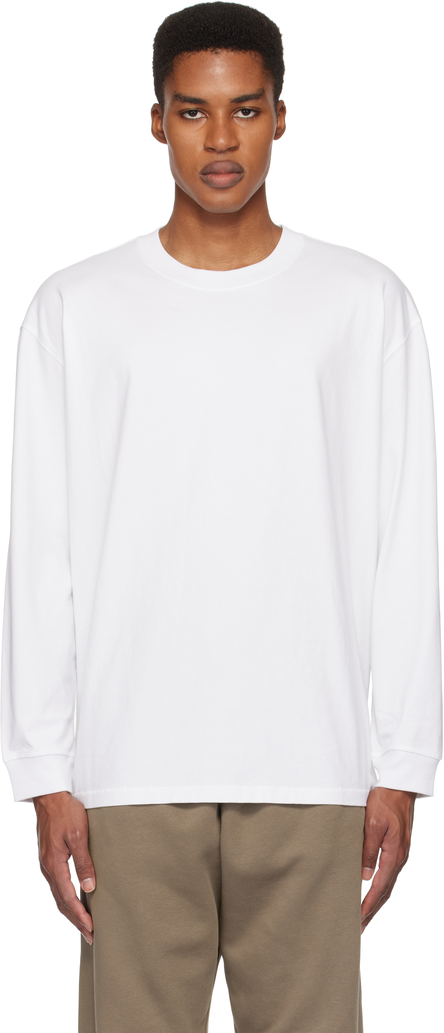 Skims White Heavyweight Cotton Relaxed Long Sleeve T-shirt In Chalk