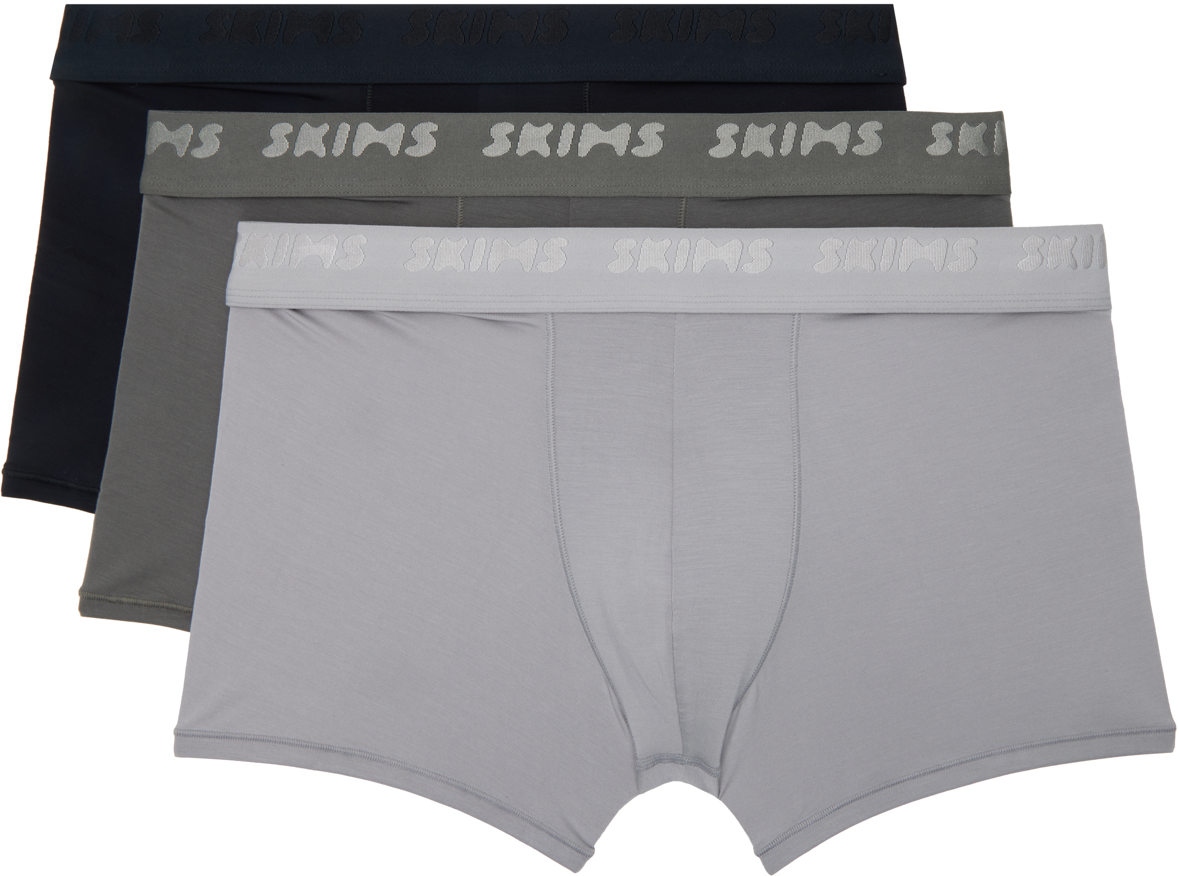 Skims Three-pack Multicolor  Stretch 3 Boxer Briefs In Gunmetal Multi