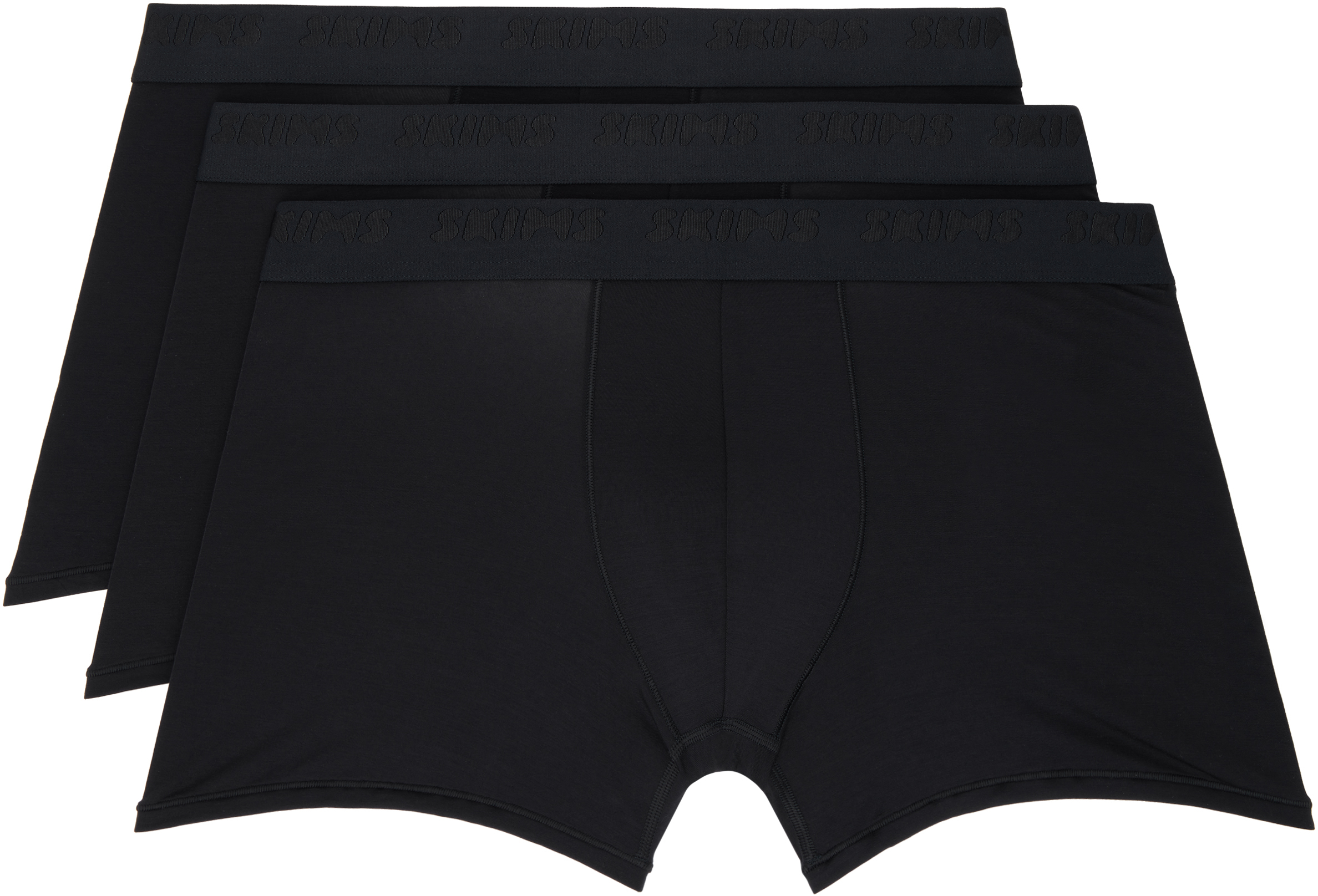 Skims Three-pack Black  Stretch 3 Boxer Briefs In Obsidian