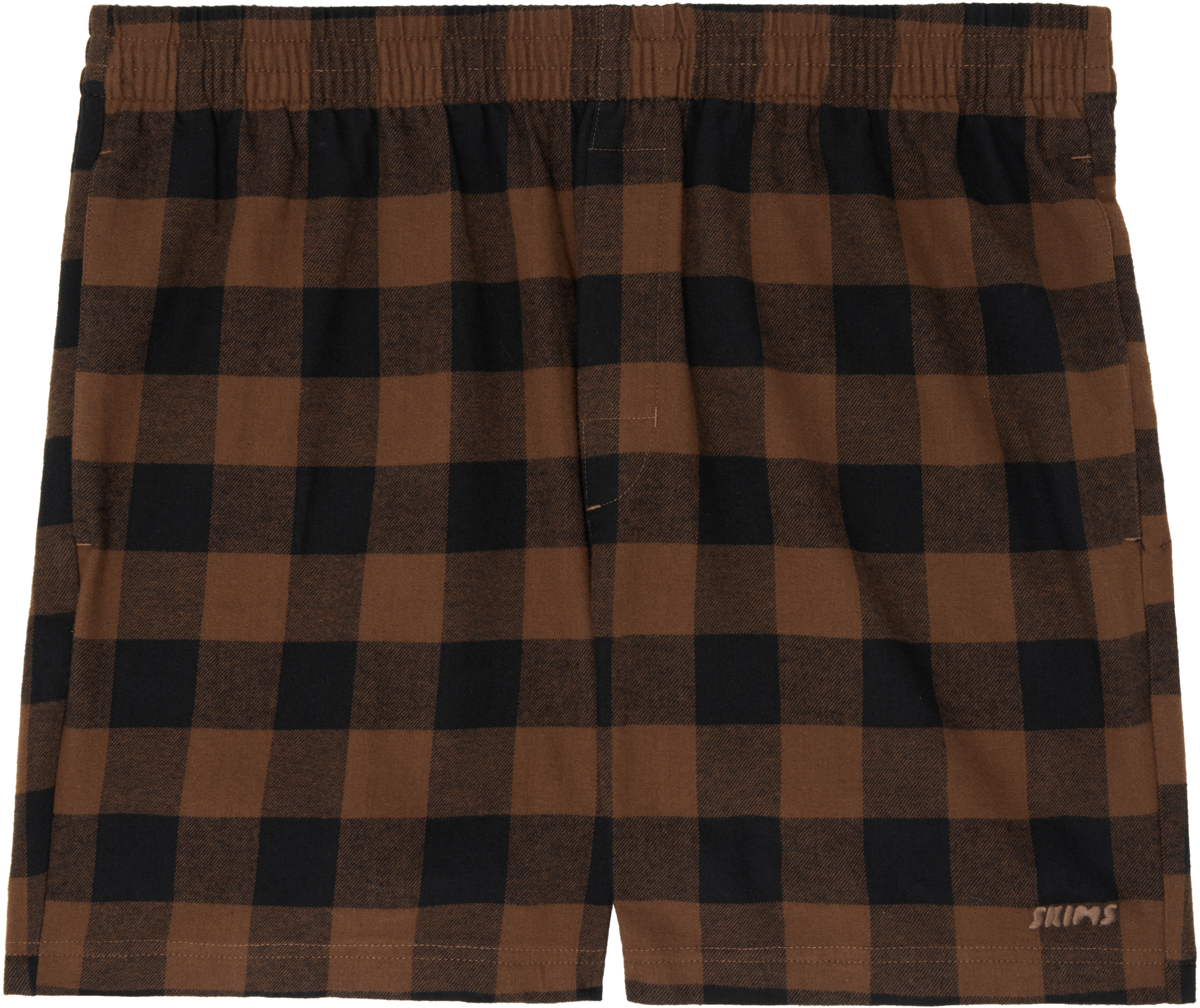 Skims Brown & Black Flannel Sleep Short Boxers In Jasper Buffalo Check