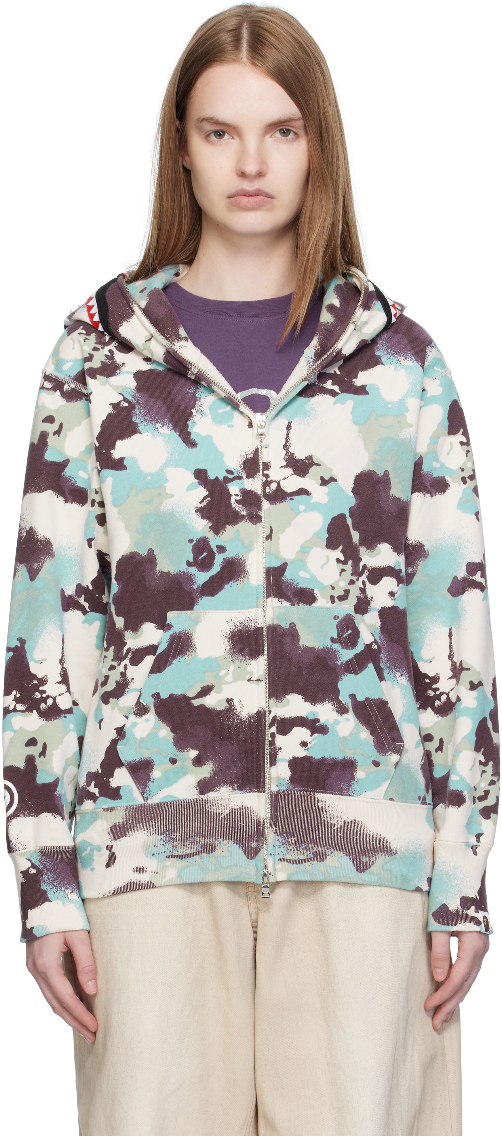Bape Multicolor Map Camo Shark Full Zip Hoodie In Multi