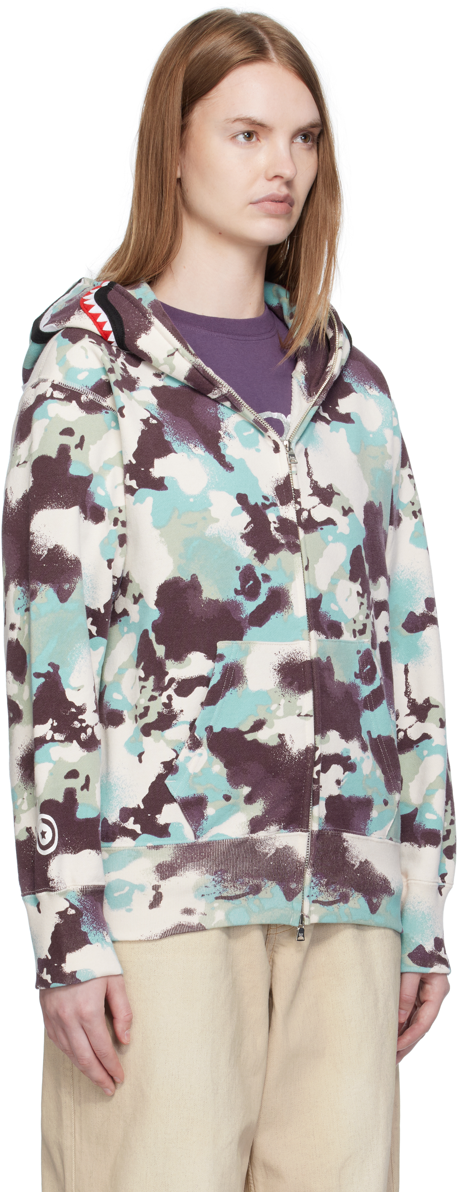 Bape Multicolor Map Camo Shark Full Zip Hoodie In Multi