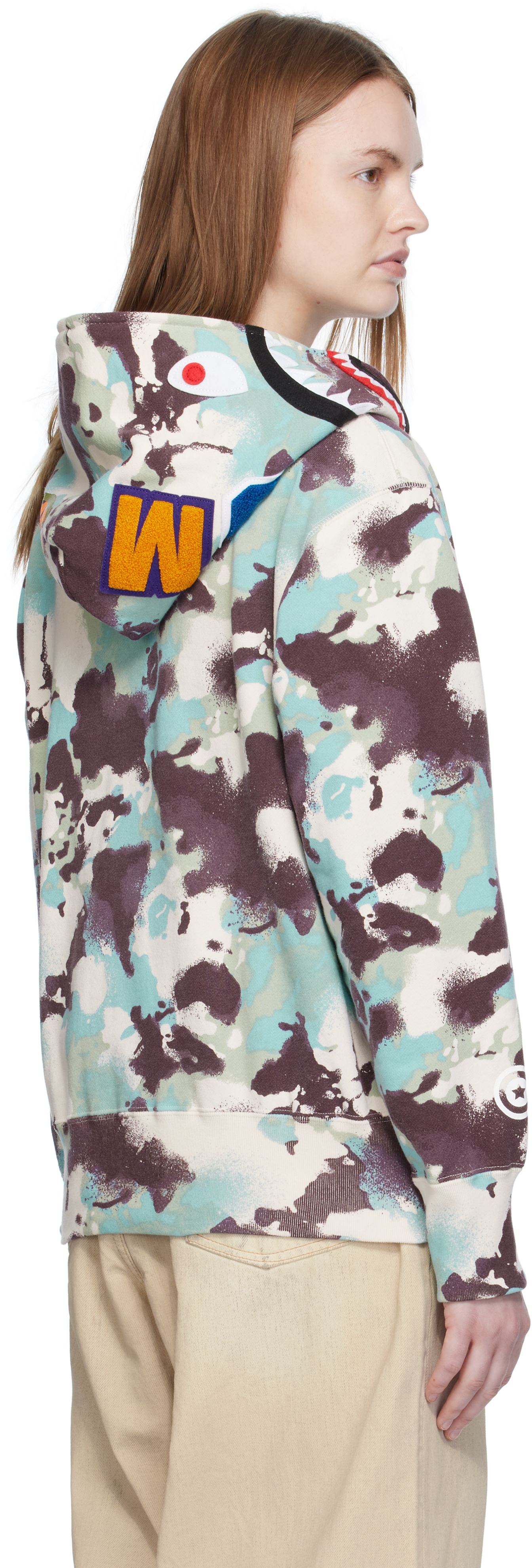 Bape Multicolor Map Camo Shark Full Zip Hoodie In Multi