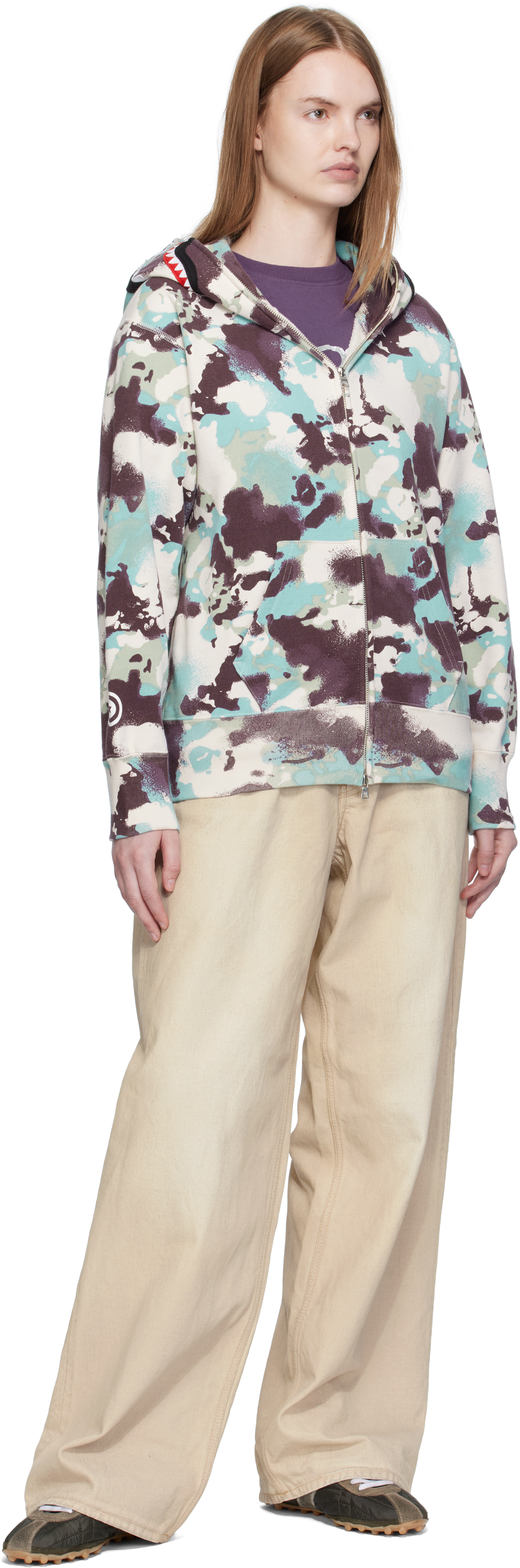 Bape Multicolor Map Camo Shark Full Zip Hoodie In Multi