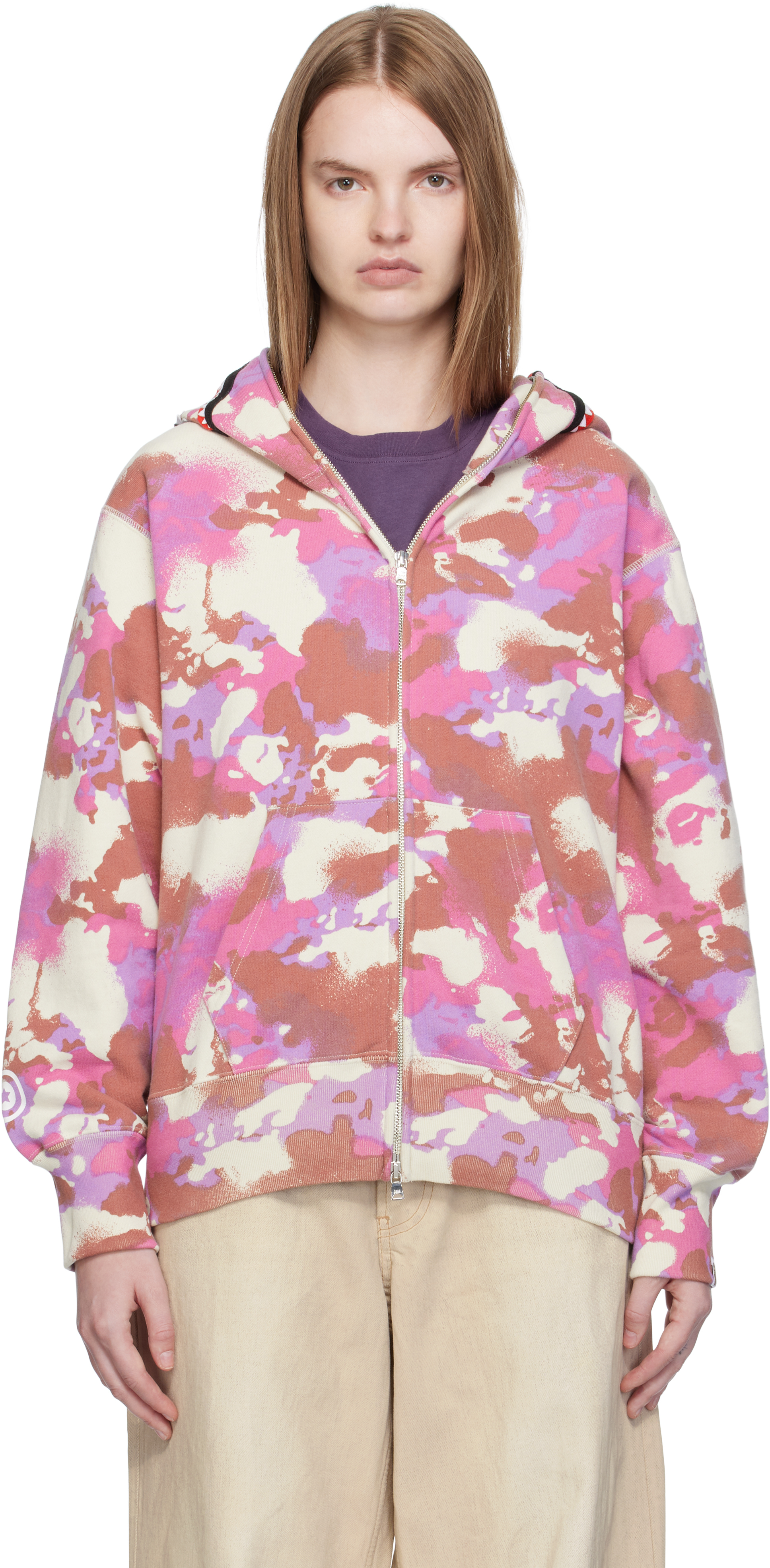 Bape Pink Map Camo Shark Full Zip Hoodie In Pink