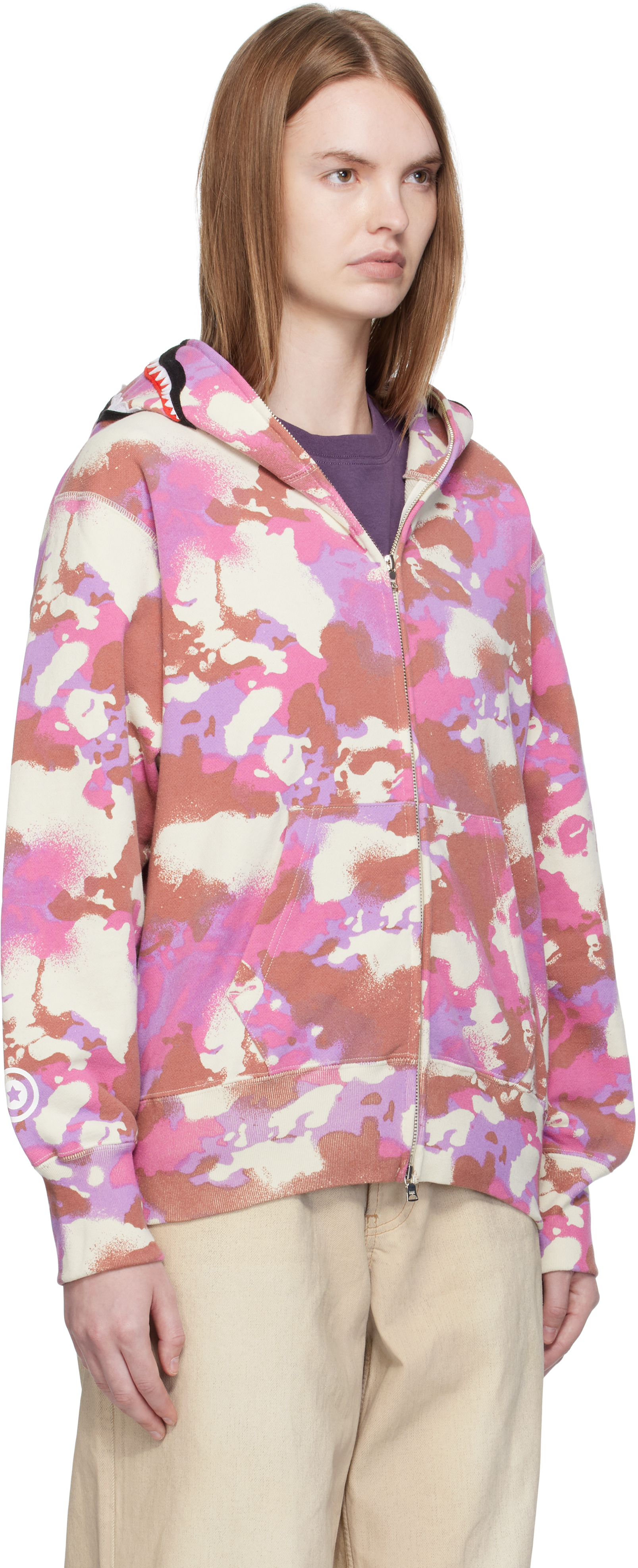 Bape Pink Map Camo Shark Full Zip Hoodie In Pink