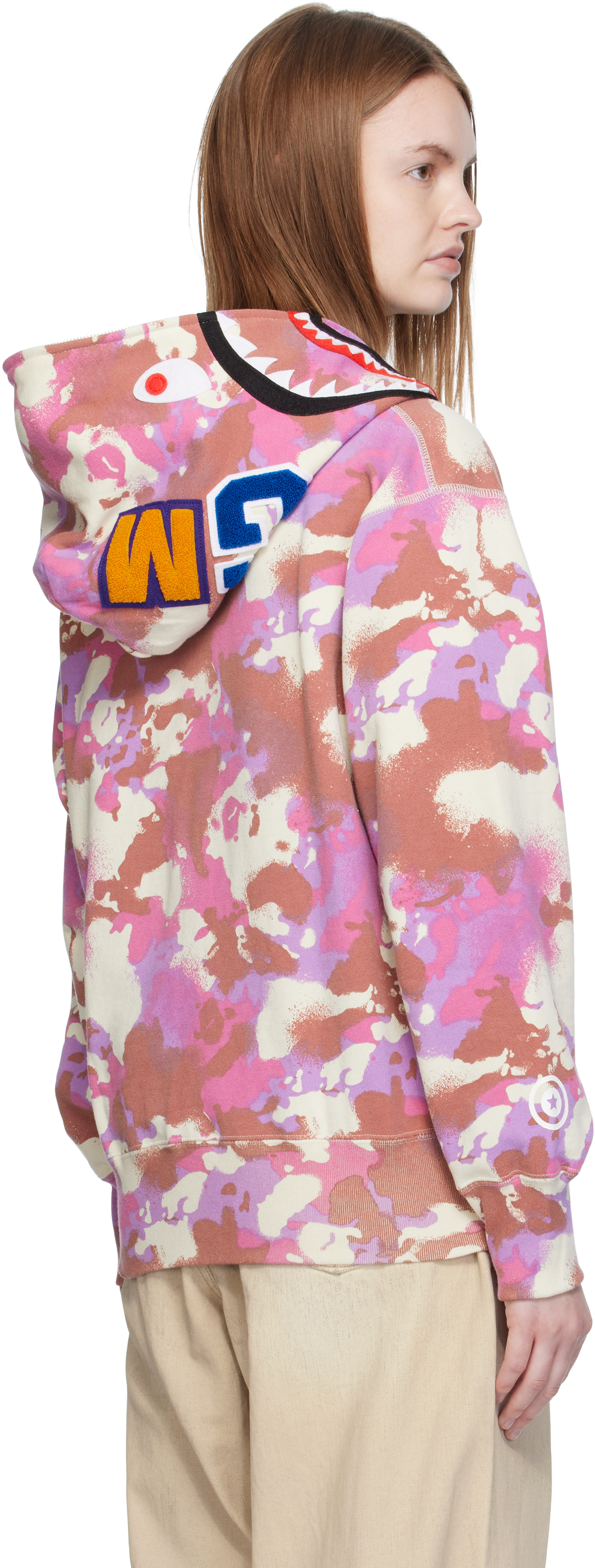 Bape Pink Map Camo Shark Full Zip Hoodie In Pink