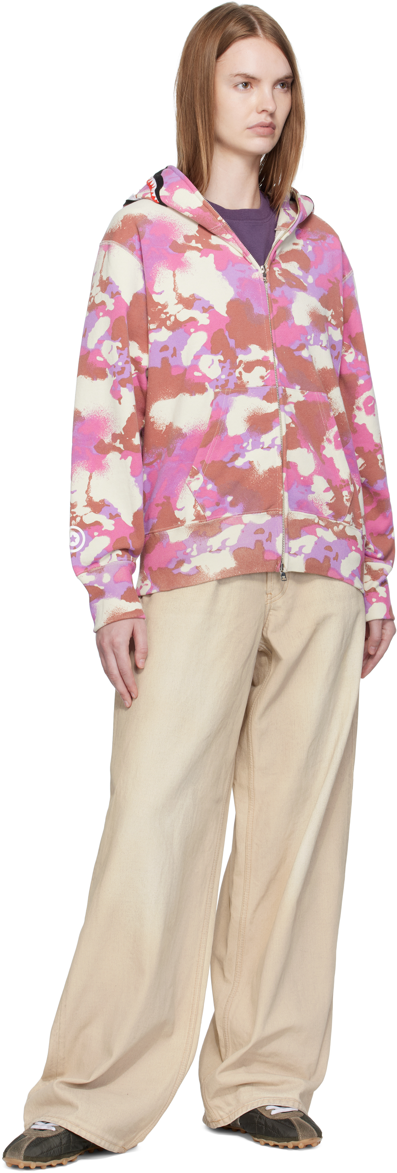 Bape Pink Map Camo Shark Full Zip Hoodie In Pink