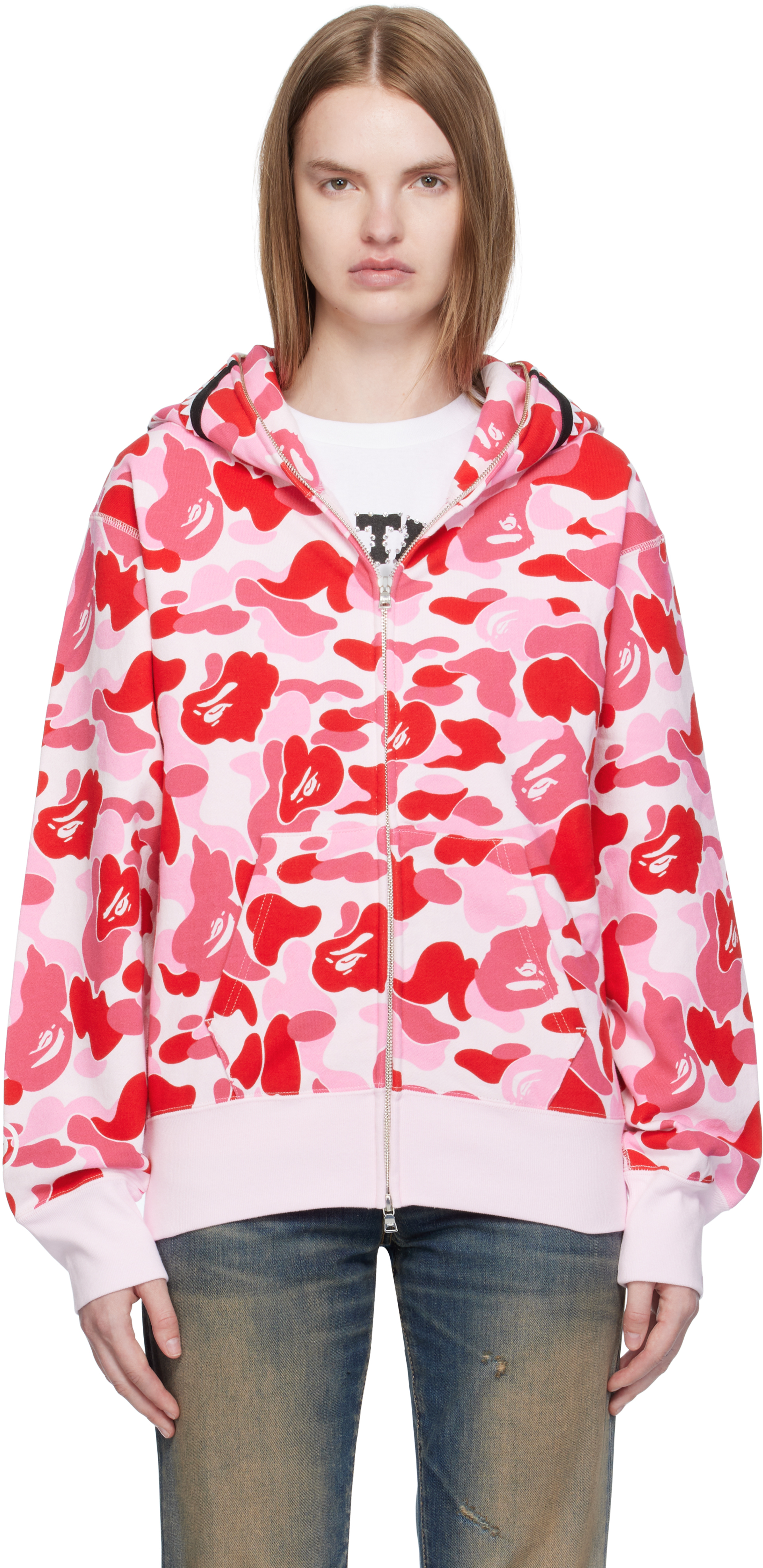 Bape Pink Abc Camo Shark Full Zip Hoodie In Pink
