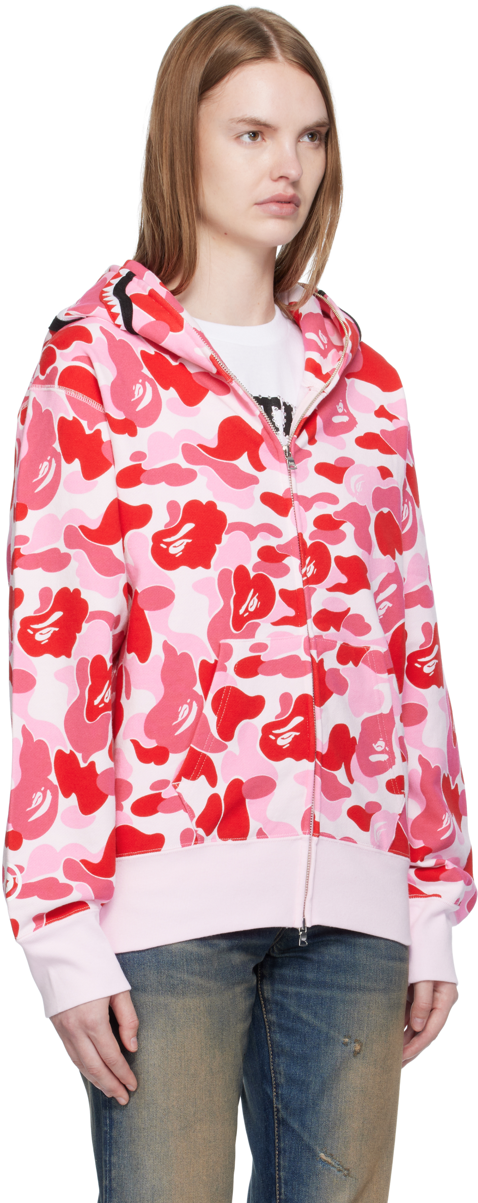 Bape Pink Abc Camo Shark Full Zip Hoodie In Pink