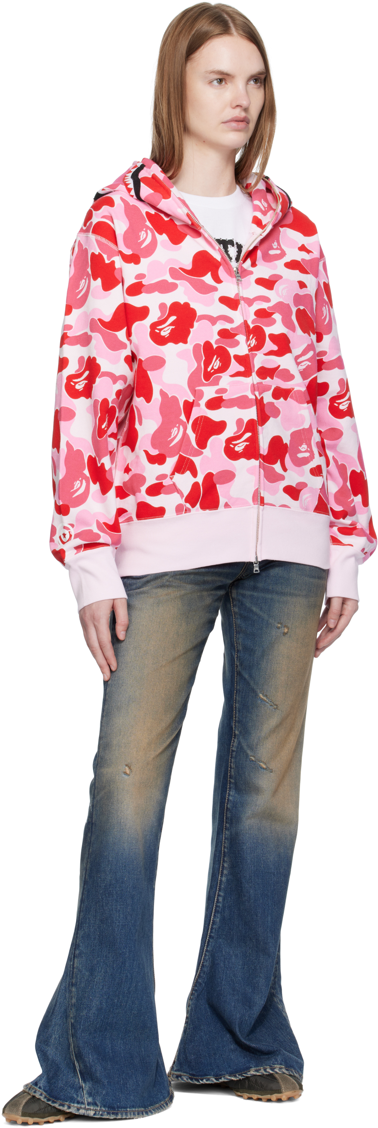 Bape Pink Abc Camo Shark Full Zip Hoodie In Pink