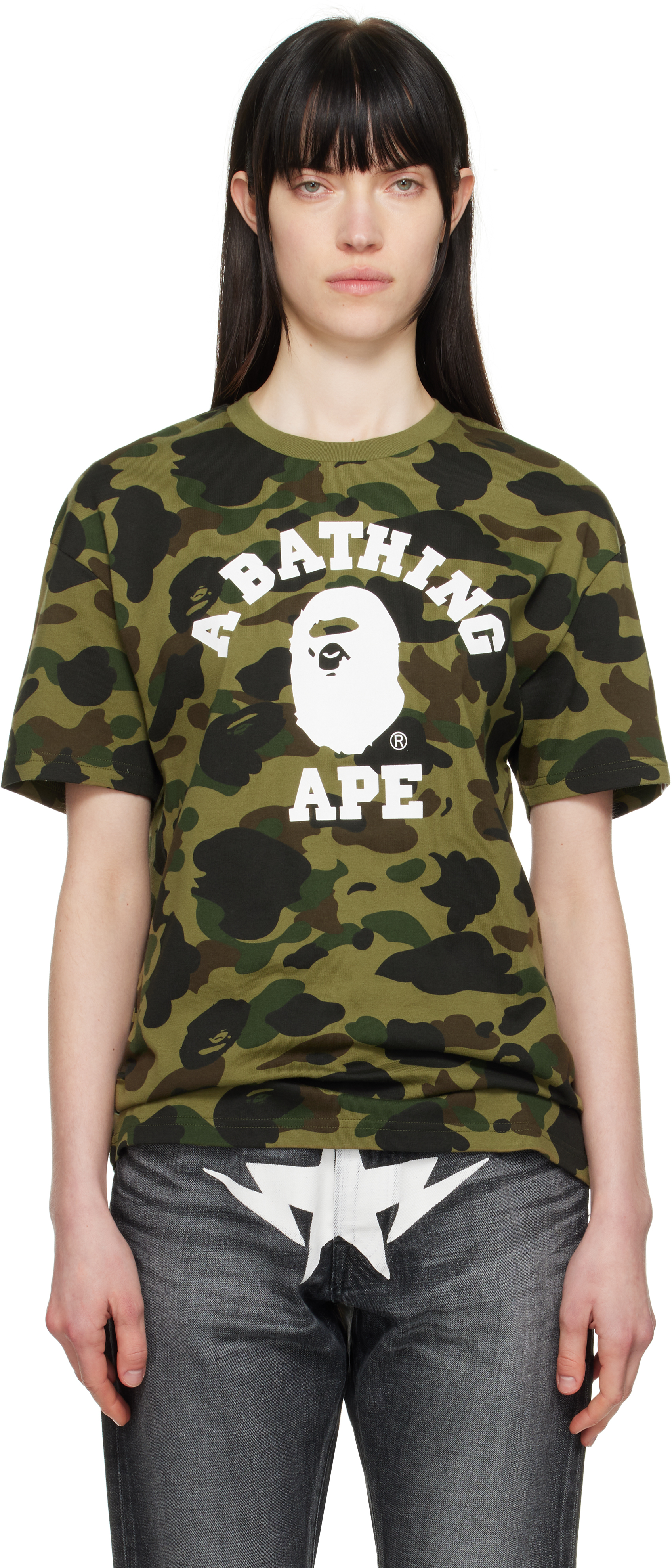 【A BATHING APE】3色展開 1ST CAMO COLLEGE OVERSIZED TEE Green 1st Camo College Oversized T-shirt by BAPE on Sale