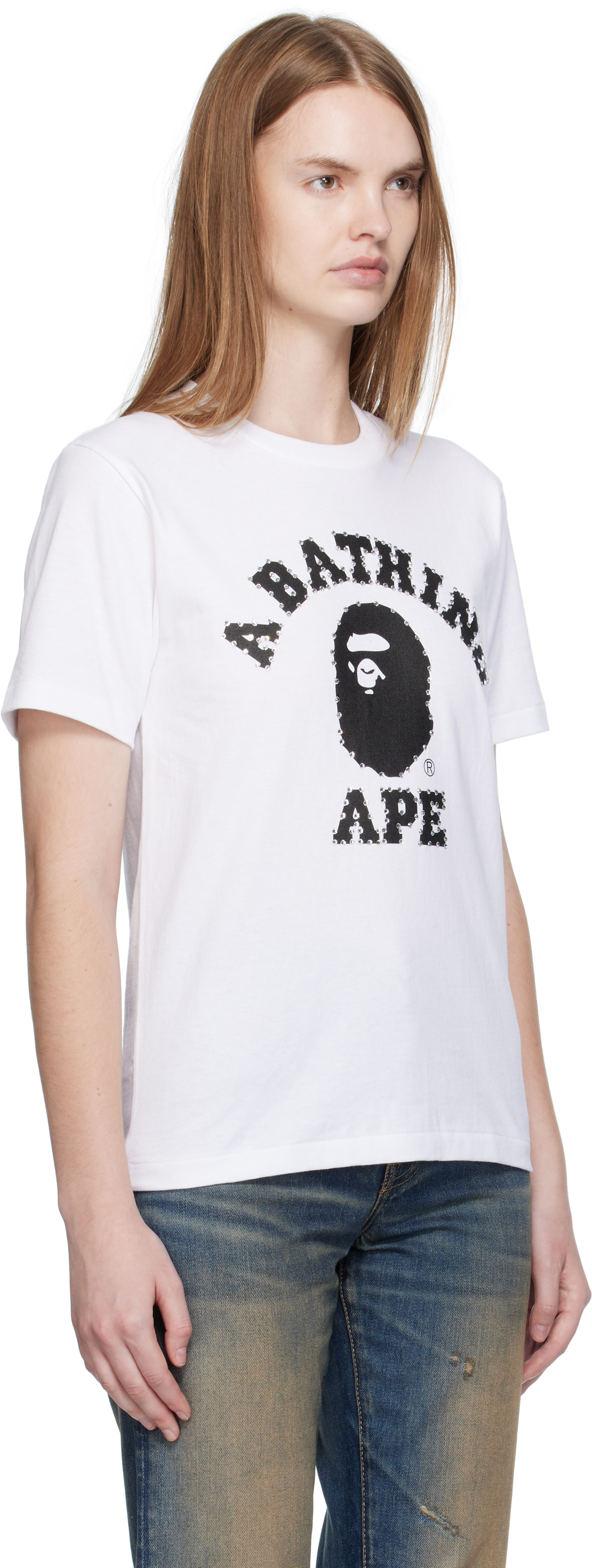 Bape White Crystal Stone College T-shirt In White