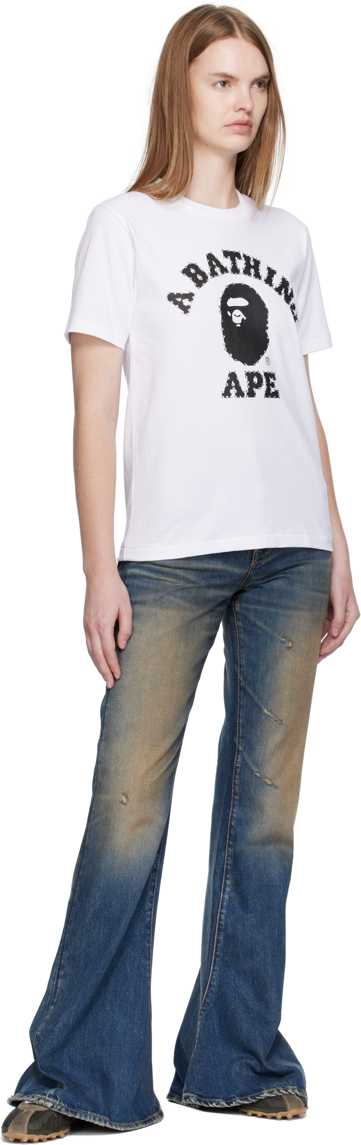 Bape White Crystal Stone College T-shirt In White