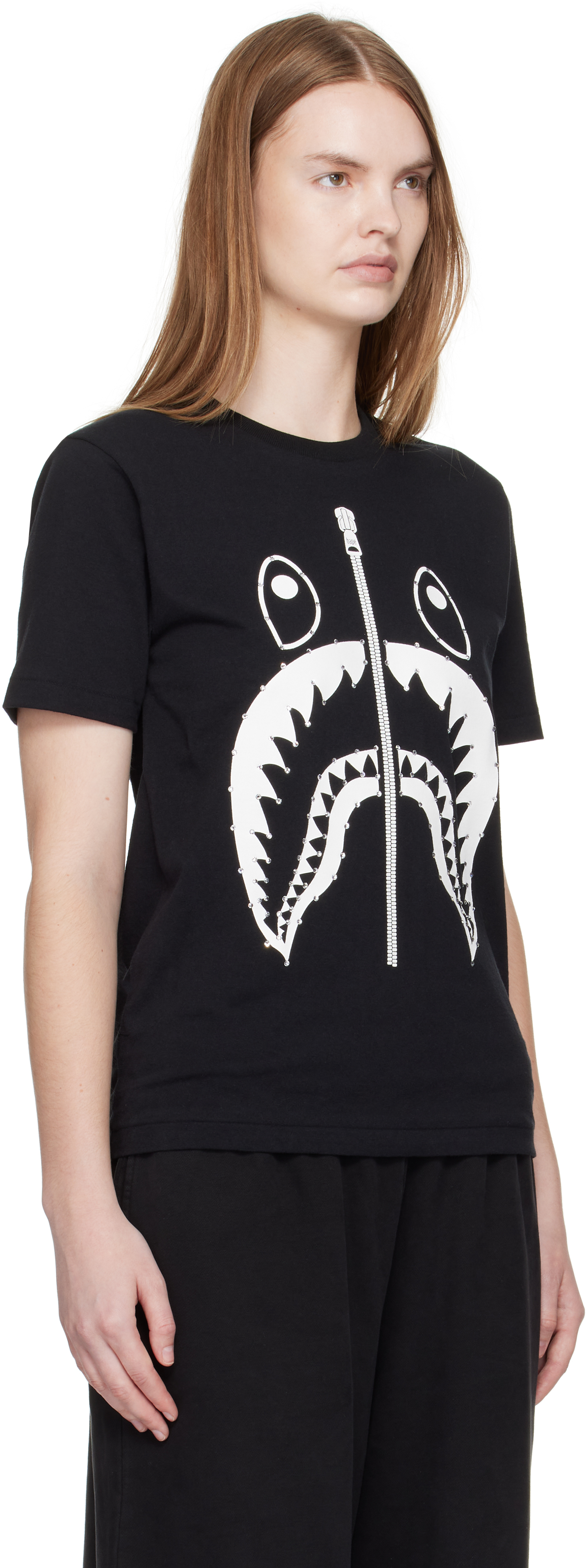 Bape Black Crystal Stone Shark T-shirt In Black