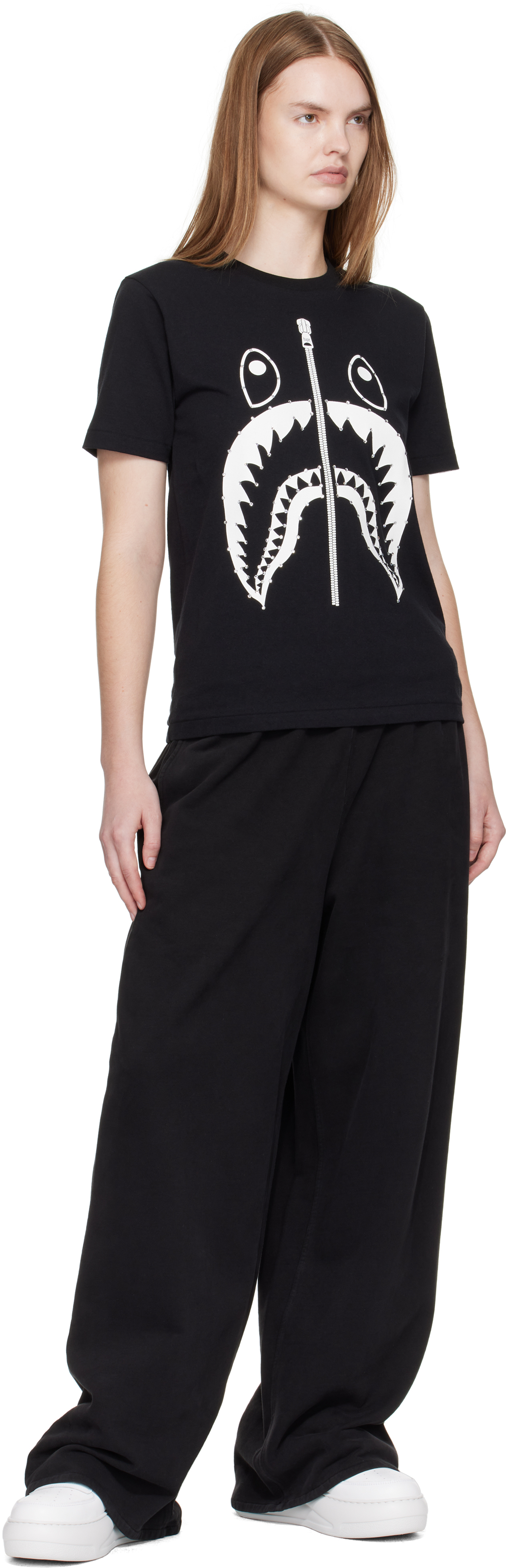 Bape Black Crystal Stone Shark T-shirt In Black