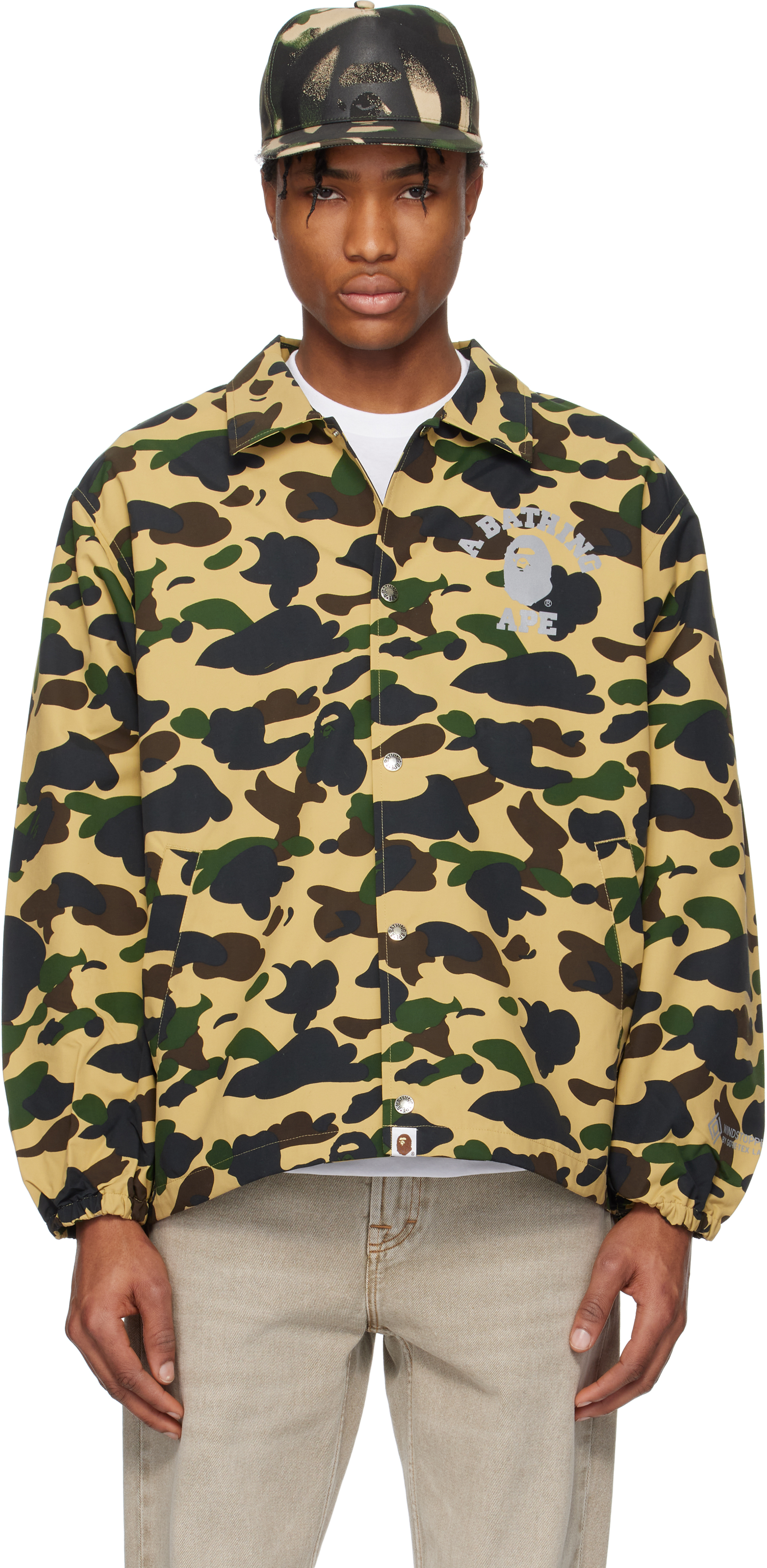 BAPE: Khaki Gore-Tex Wind Stopper 1st Camo Relaxed Coach Jacket