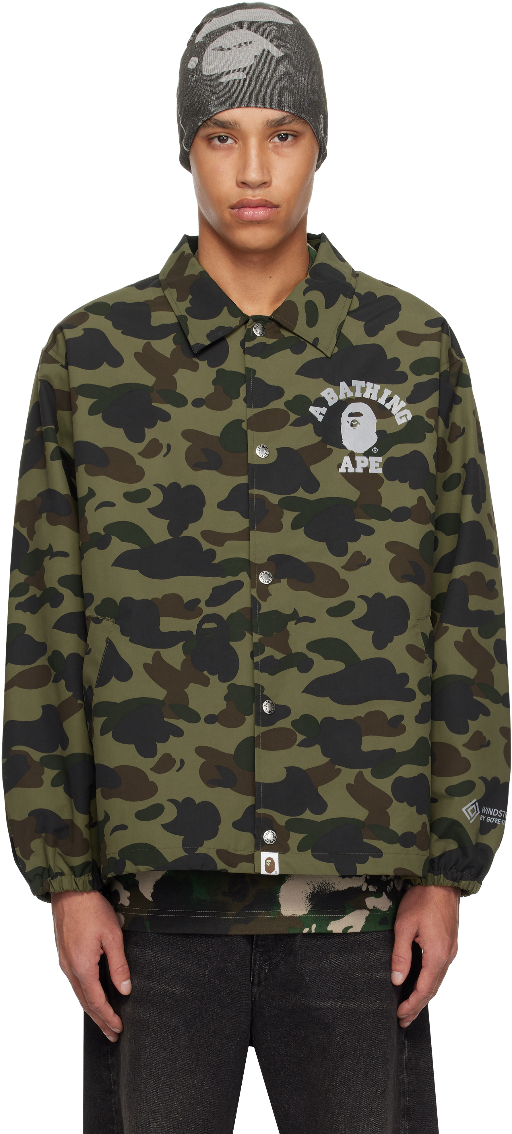 BAPE: Green Gore-Tex Windstopper 1st Camo Coach Jacket | SSENSE BAPE: Green Gore-Tex Windstopper 1st Camo Coach Jacket | SSENSE