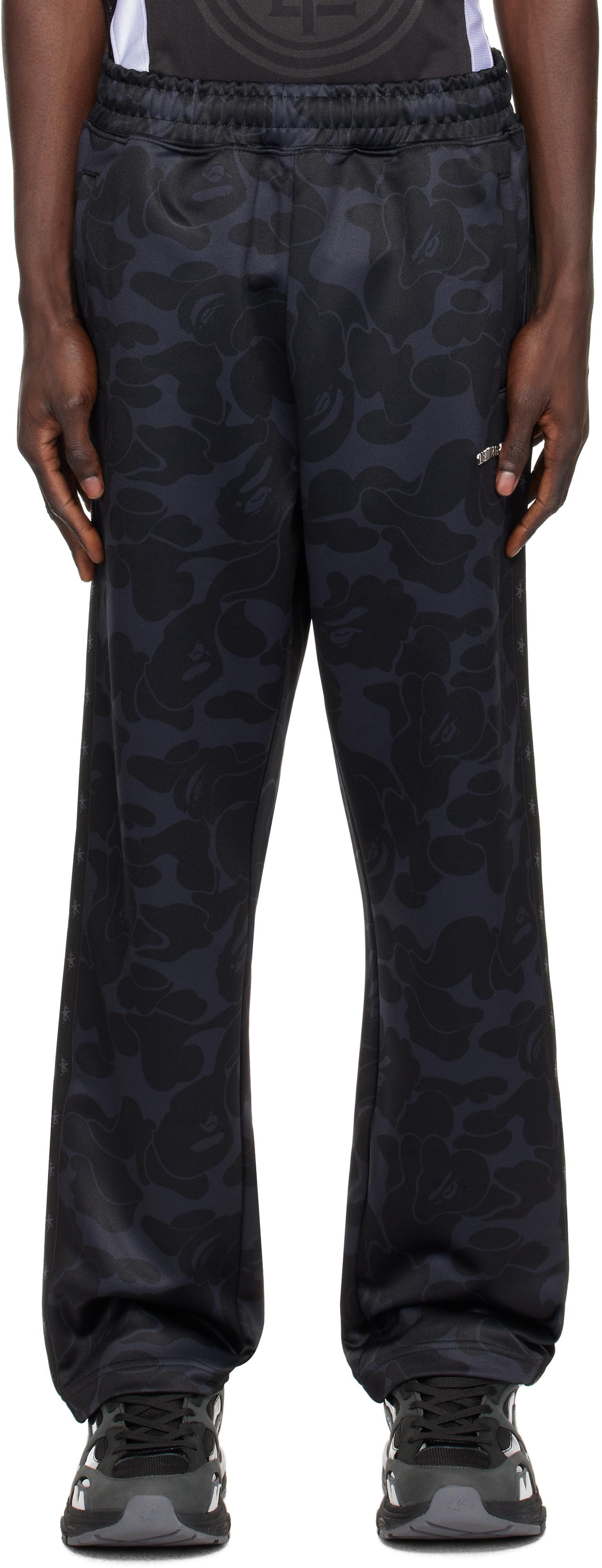 Bape Black Tonal Solid Camo Track Pants