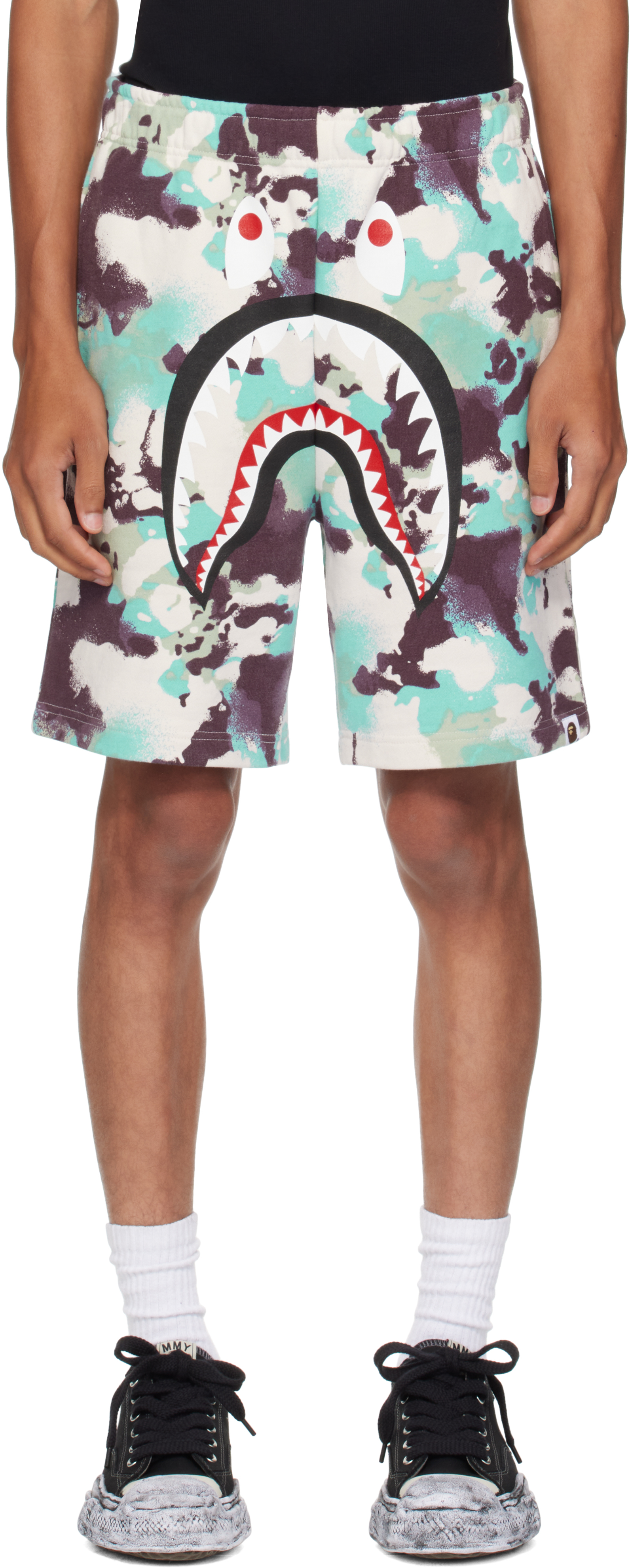 Bape Blue & Purple Map Camo Regular Fit Shark Sweat Shorts In Multi