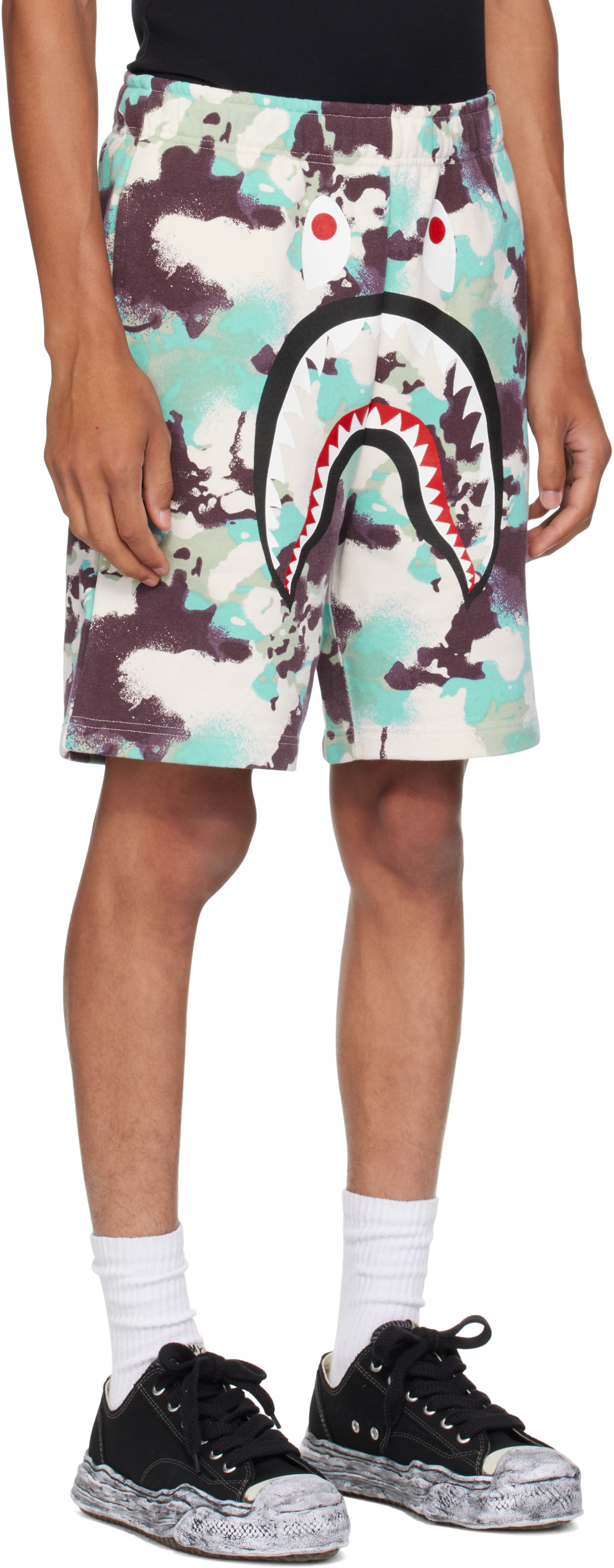 Bape Blue & Purple Map Camo Regular Fit Shark Sweat Shorts In Multi