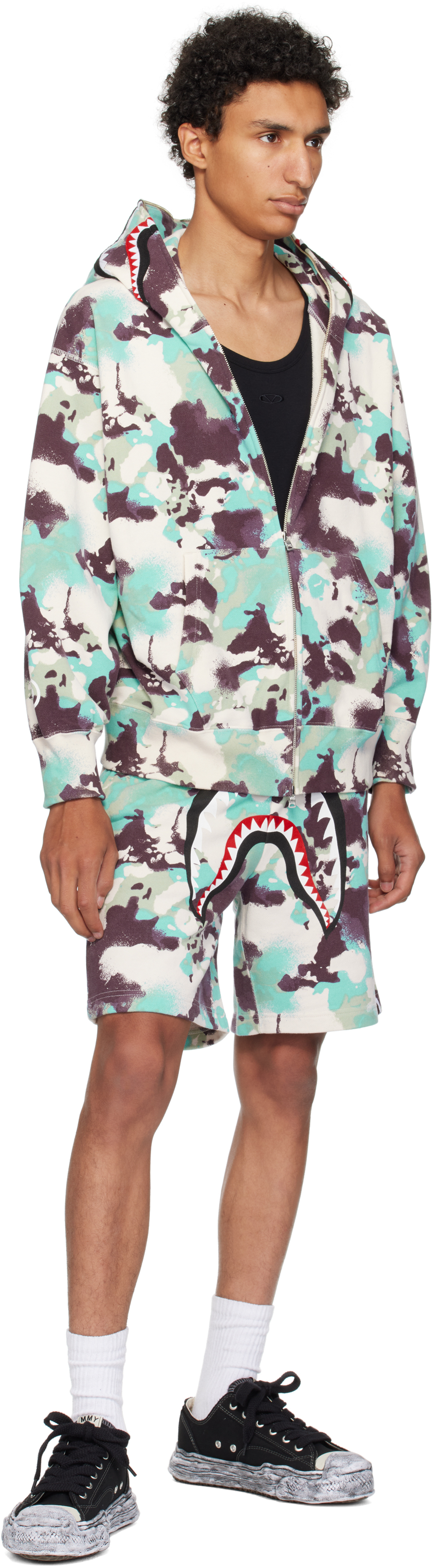 Bape Blue & Purple Map Camo Regular Fit Shark Sweat Shorts In Multi