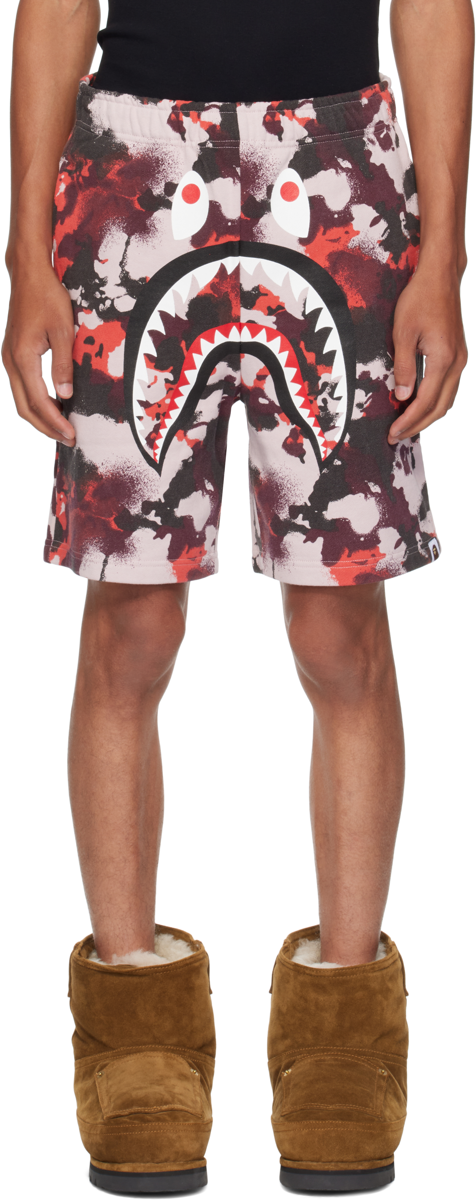 Bape Red & Purple Map Camo Regular Fit Shark Sweat Shorts In Multi