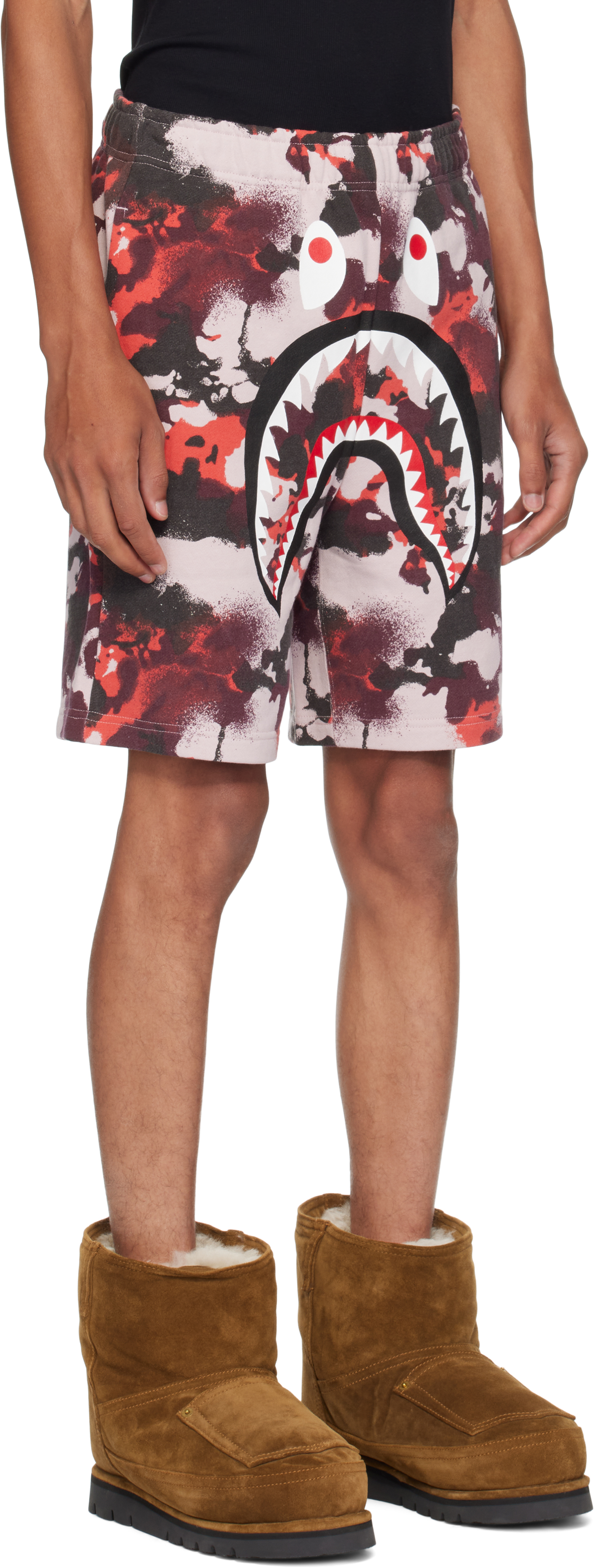 Bape Red & Purple Map Camo Regular Fit Shark Sweat Shorts In Multi
