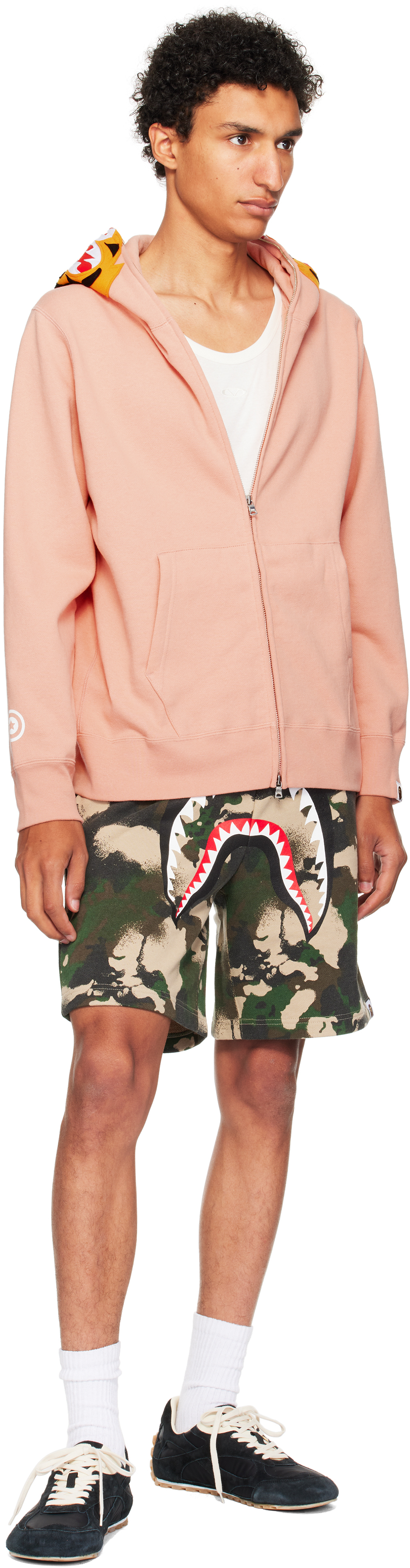 Bape Green Map Camo Regular Fit Shark Sweat Shorts In Multi