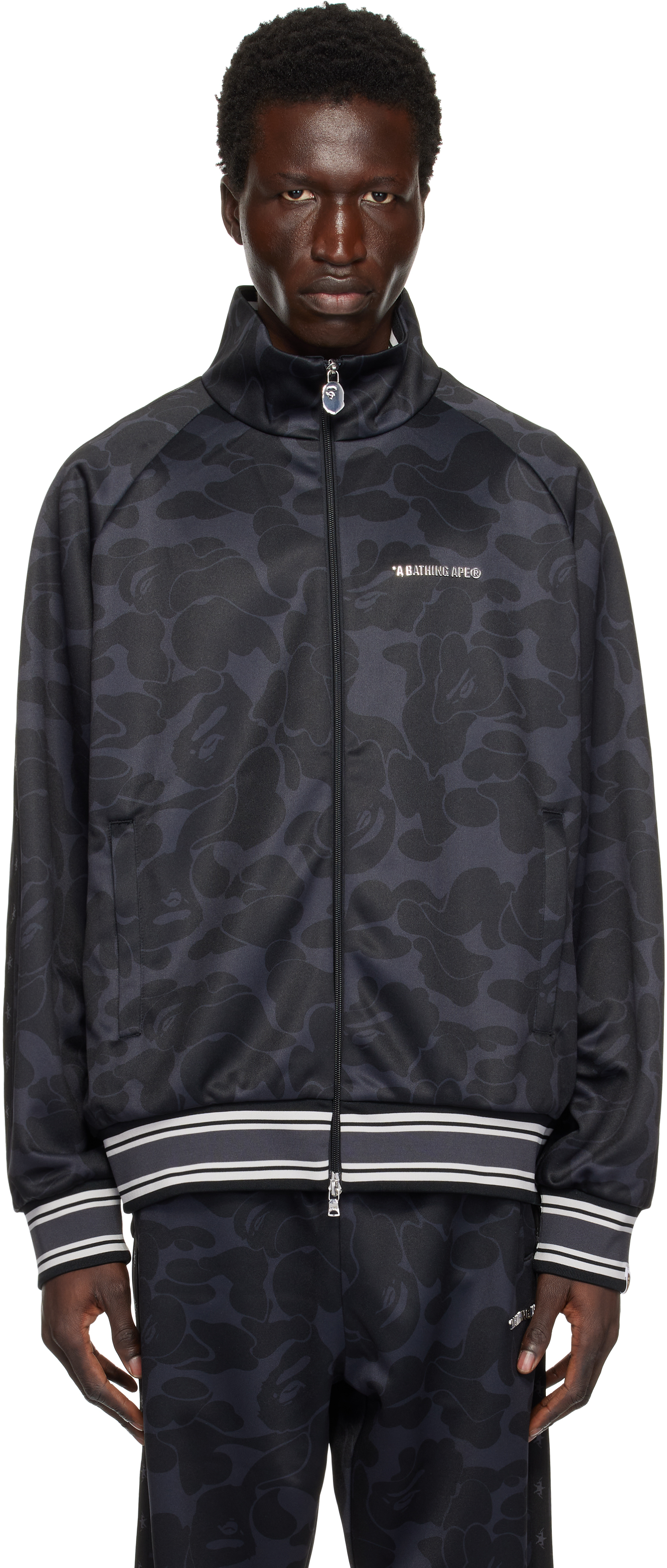 BAPE Black Tonal Solid Camo Track Jacket SSENSE