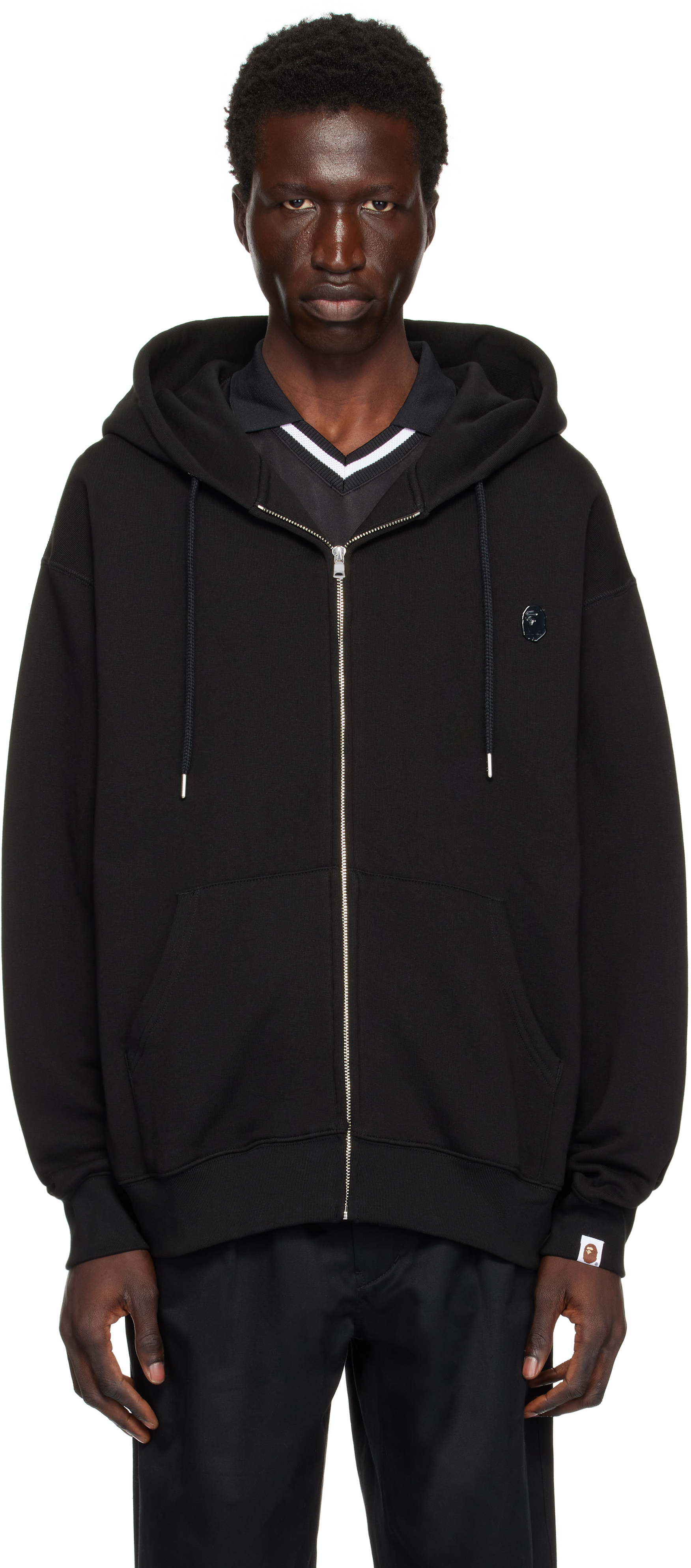 Black Metal One Point Zip-Up Hoodie