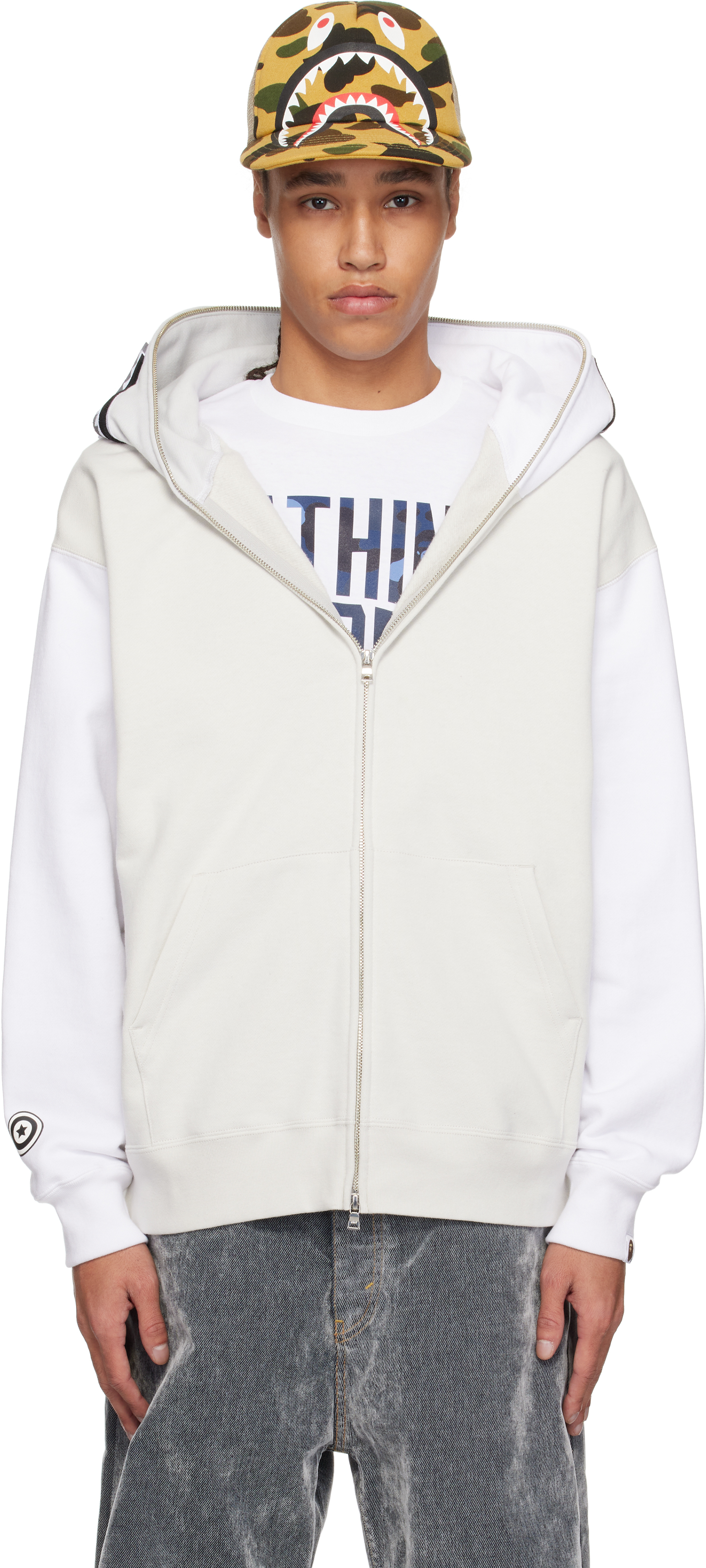 White & Gray Shark Full Zip #1 Hoodie by BAPE on Sale