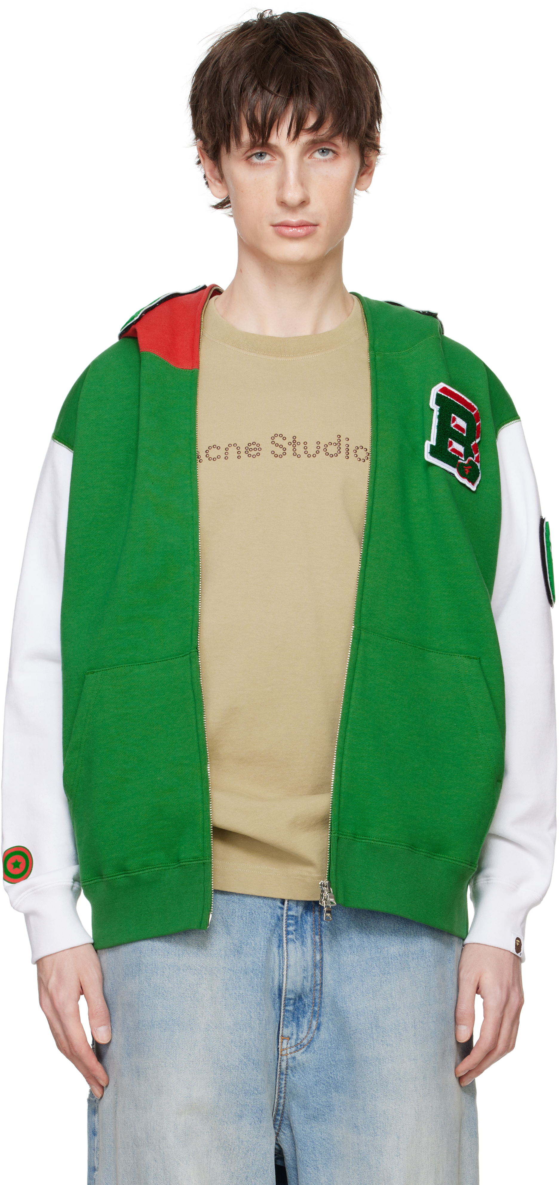 Green 
White Italy Shark Full Zip Hoodie