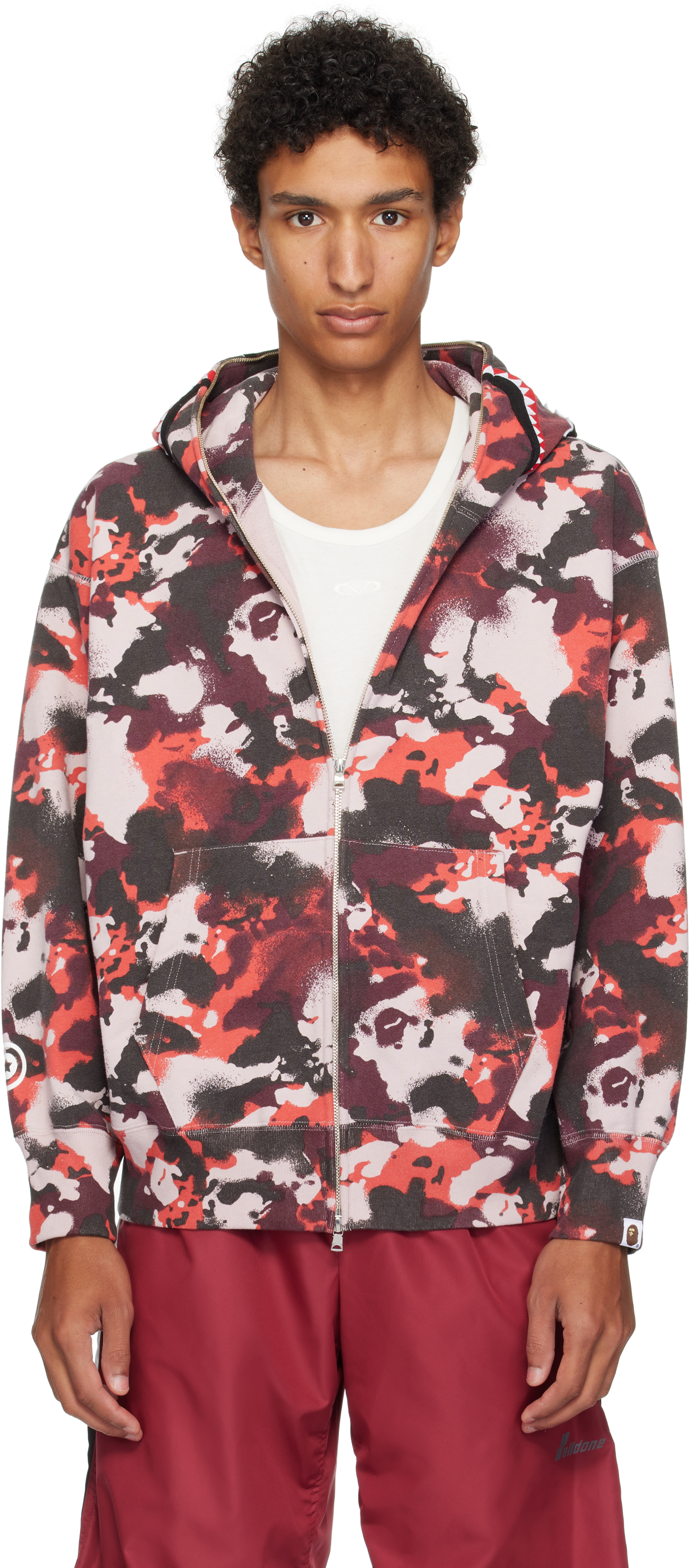 Bape Red & Purple Map Camo Shark Full Zip Hoodie In Red