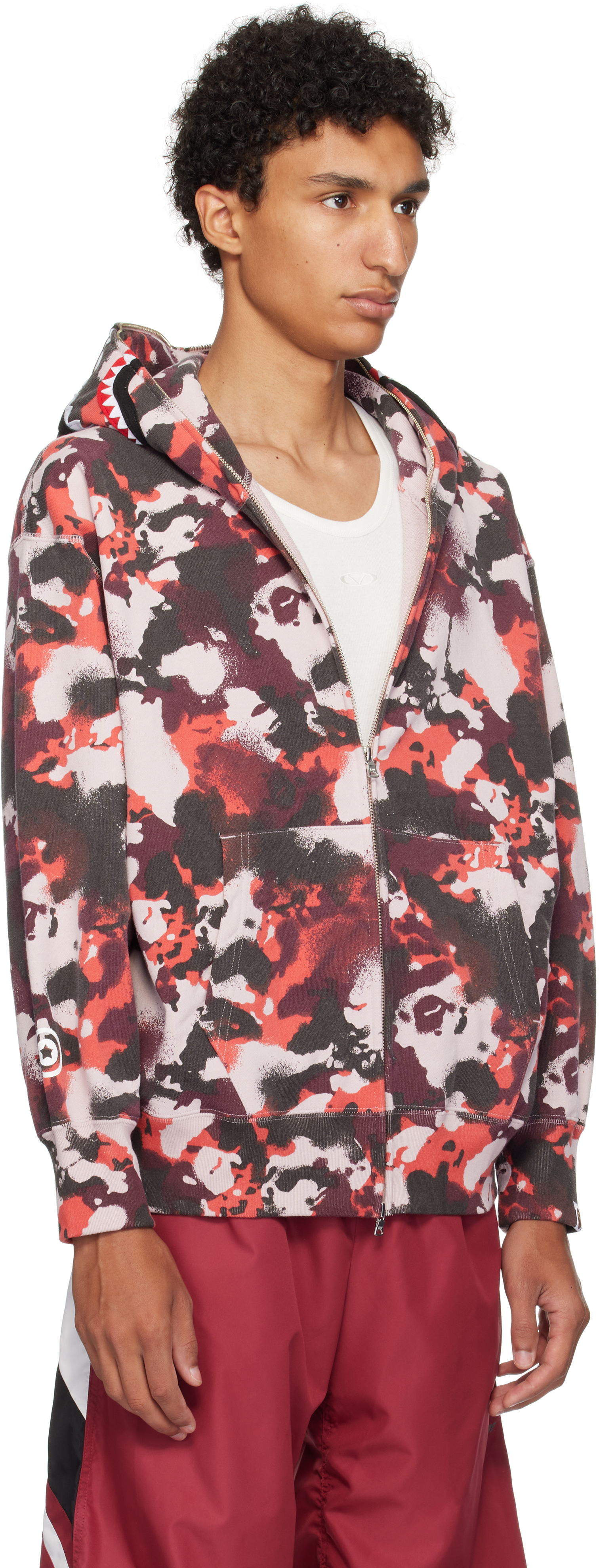 Bape Red & Purple Map Camo Shark Full Zip Hoodie In Red