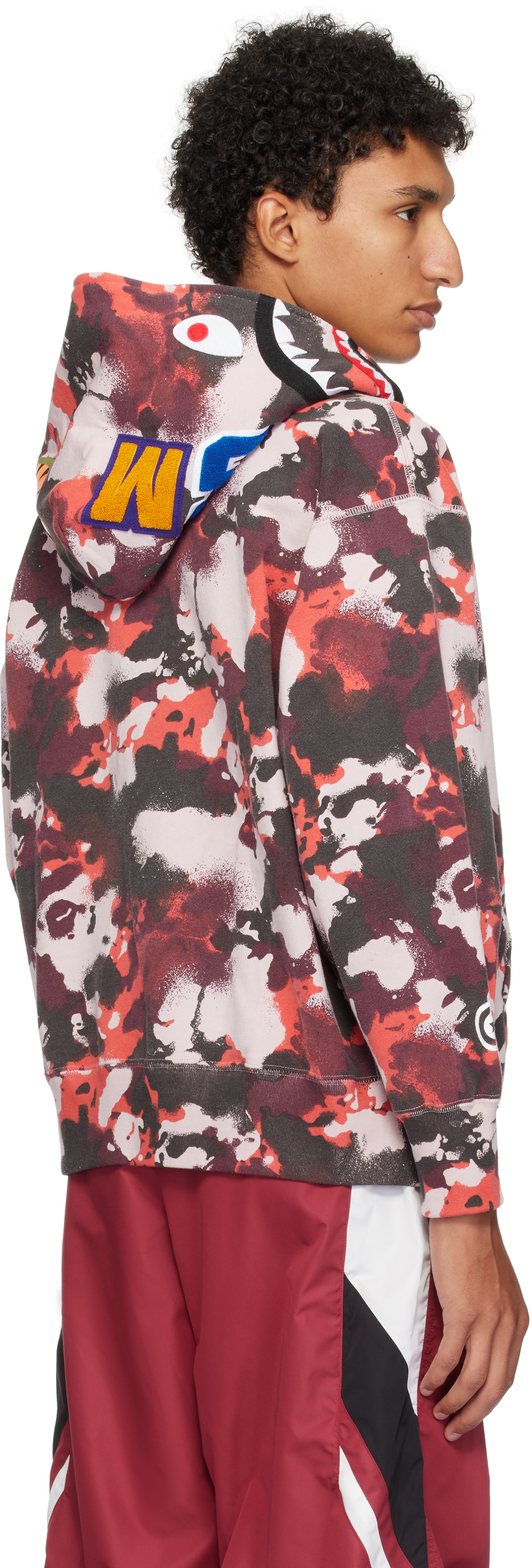 Bape Red & Purple Map Camo Shark Full Zip Hoodie In Red