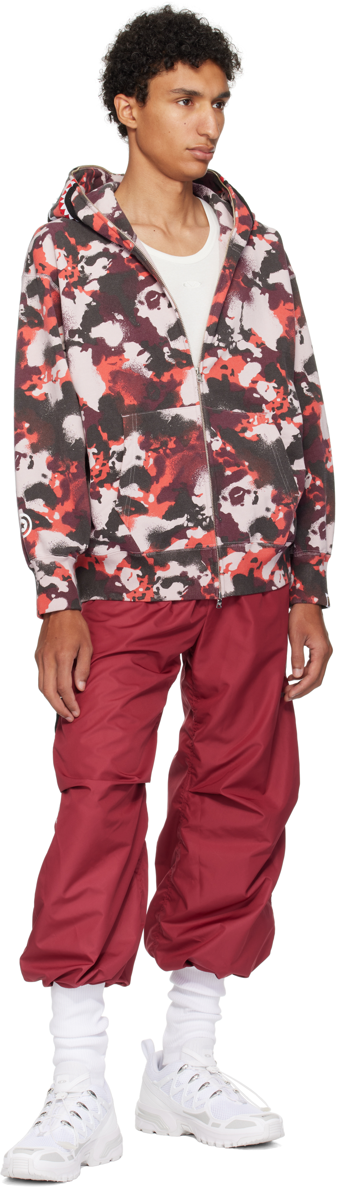 Bape Red & Purple Map Camo Shark Full Zip Hoodie In Red
