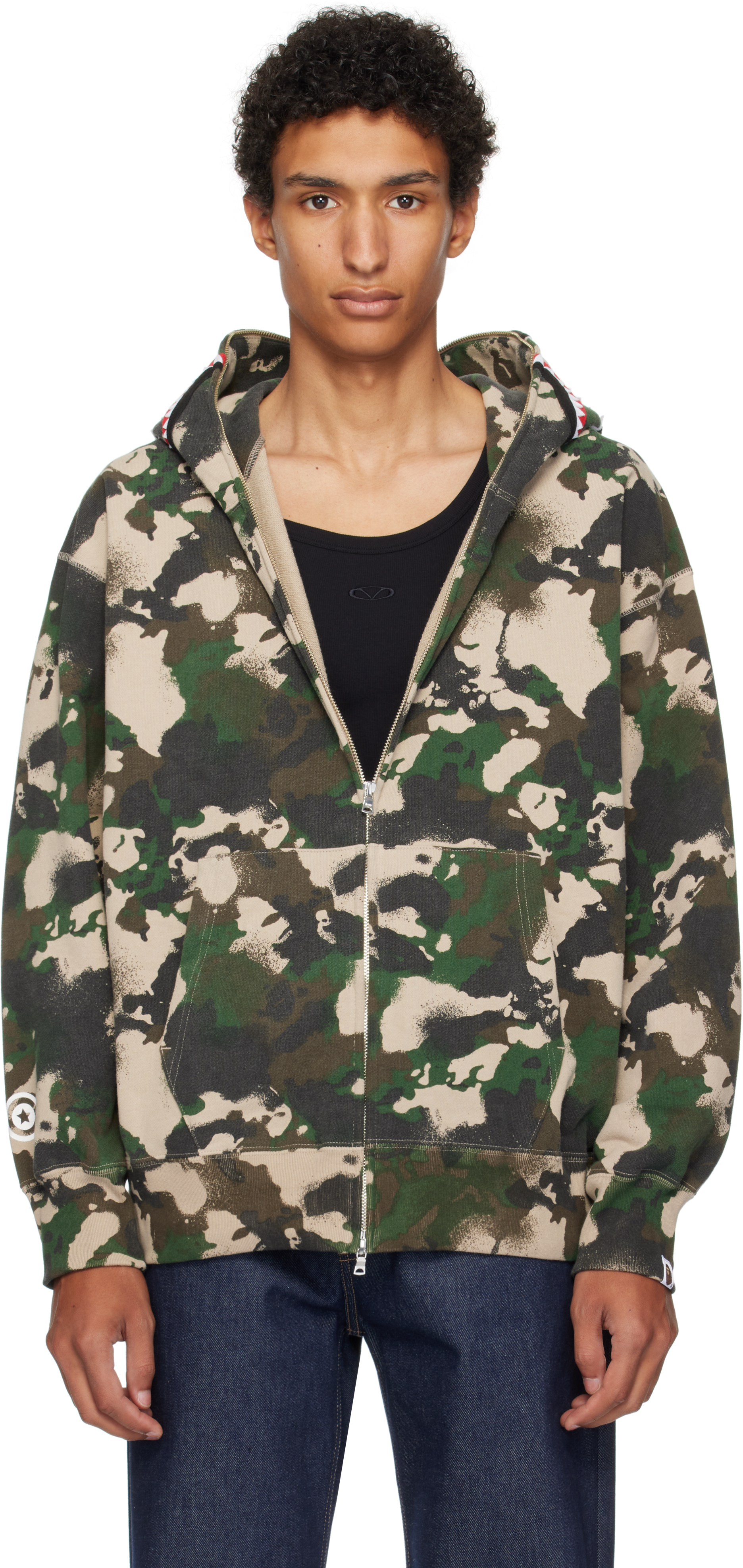Bape Green Map Camo Shark Full Zip Hoodie In Multi