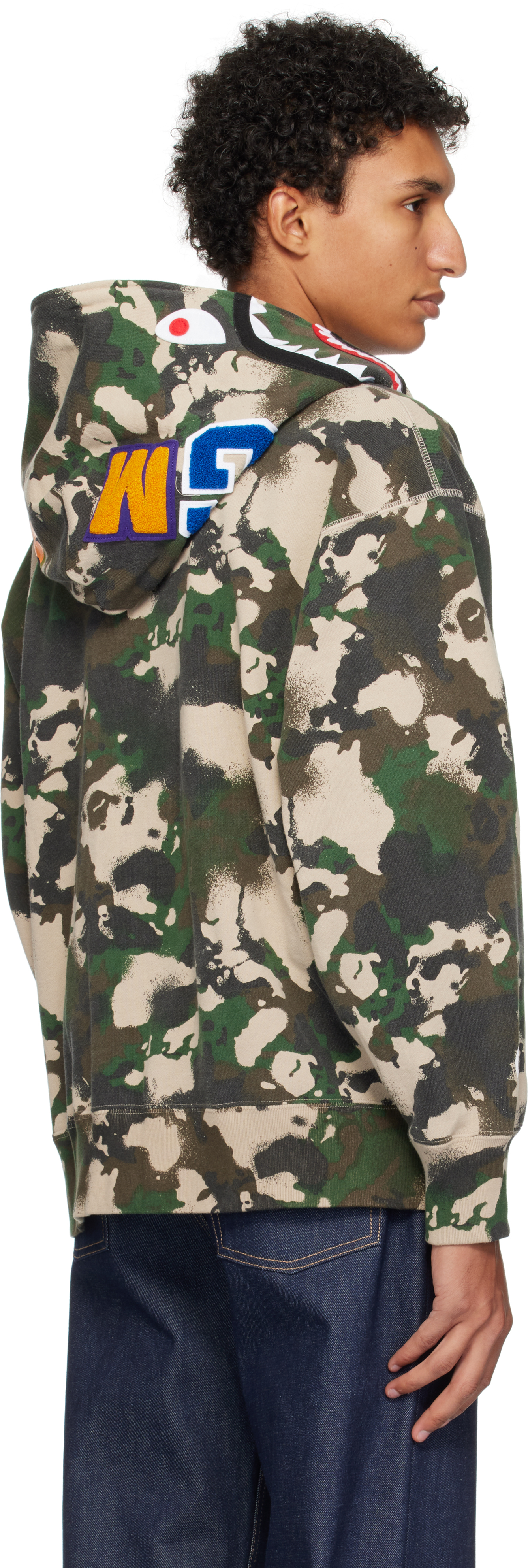 Bape Green Map Camo Shark Full Zip Hoodie In Multi