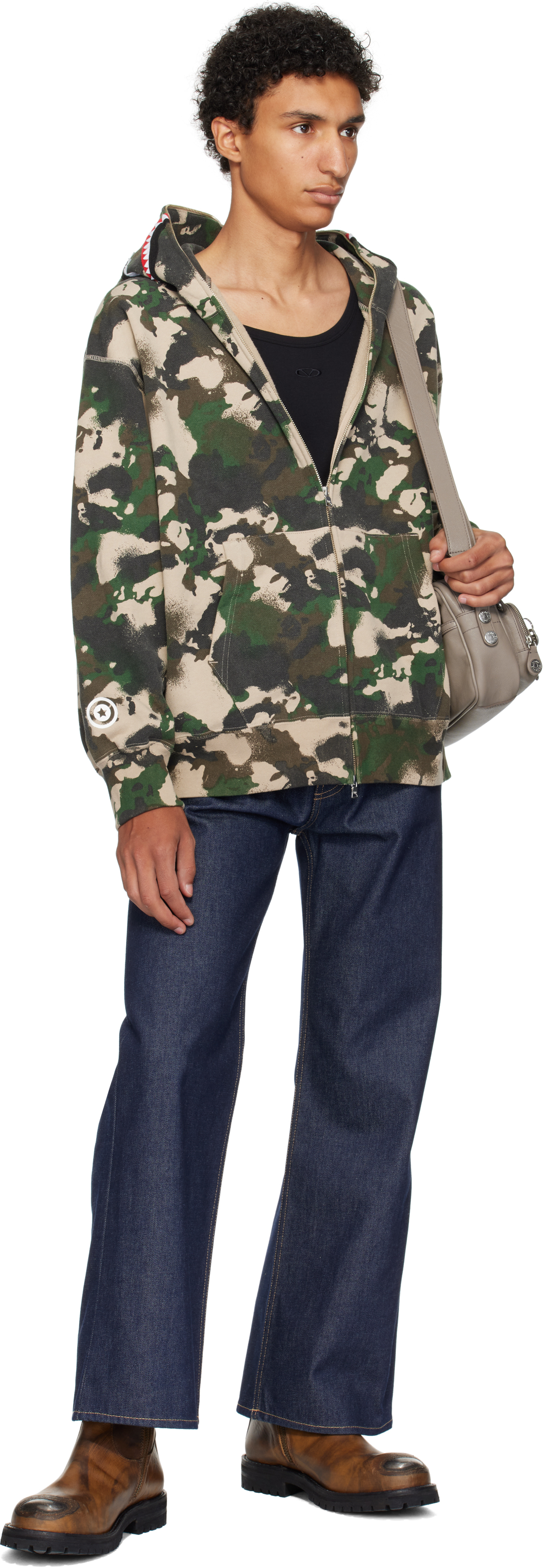 Bape Green Map Camo Shark Full Zip Hoodie In Multi