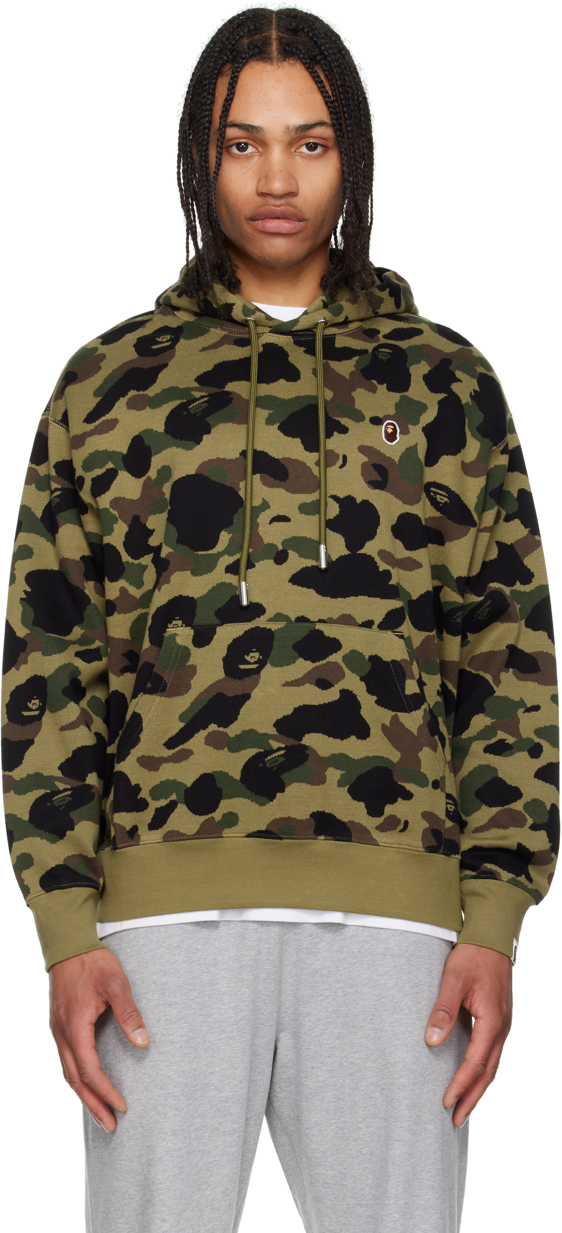 Bape Green 1st Camo Jacquard One Point Pullover Hoodie In Grn-green